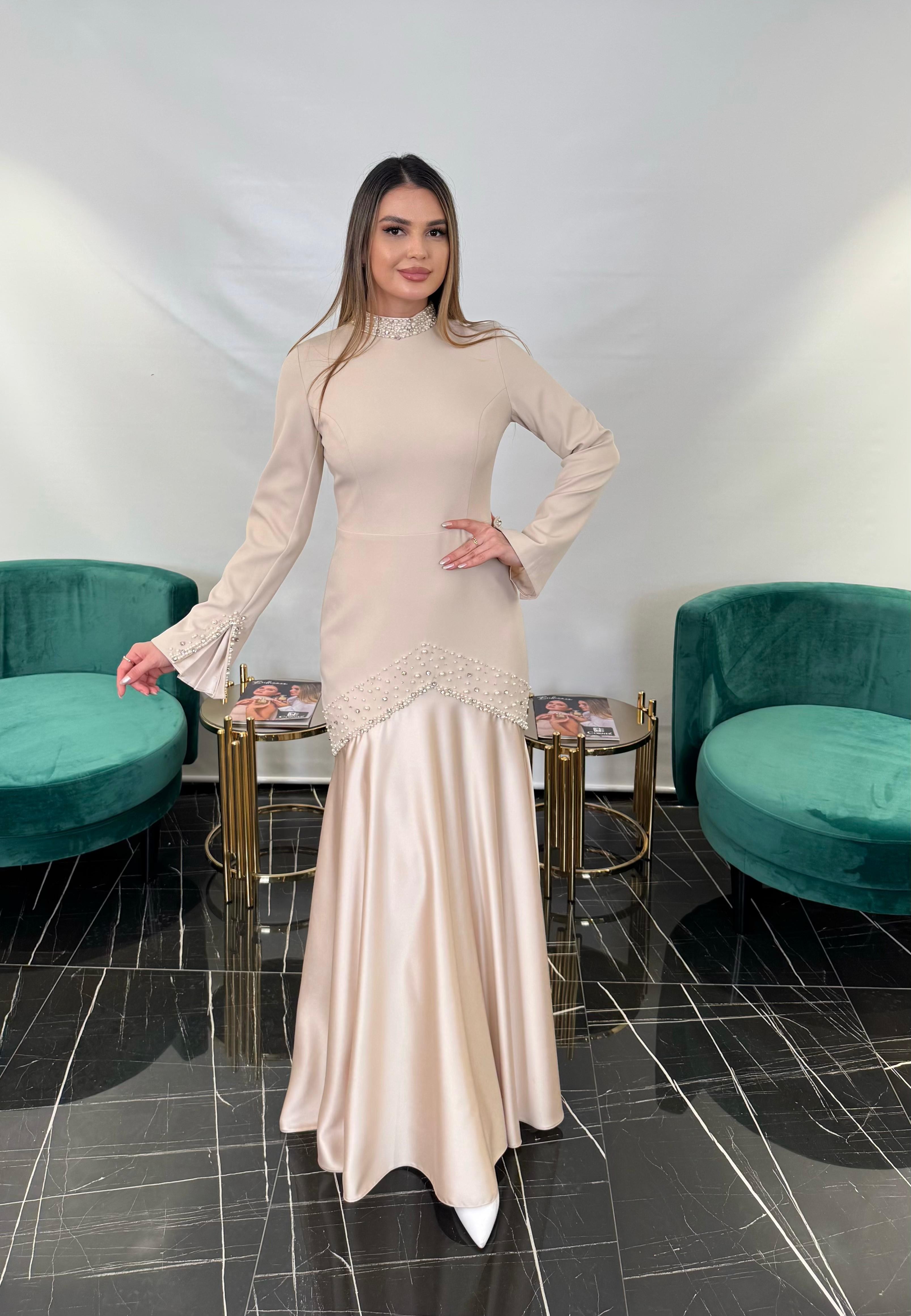 3228 BALIK FORM TASARIM ELBİSE  - BEIGE