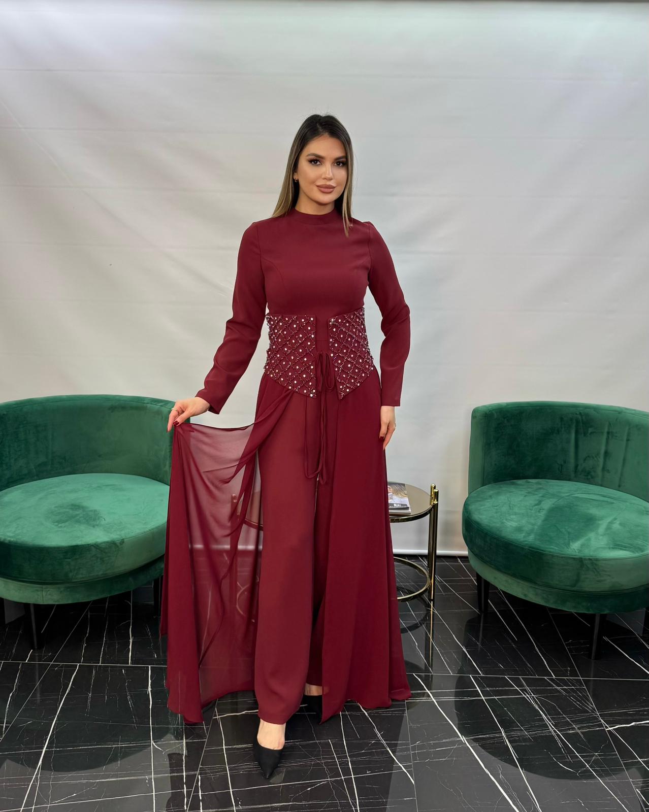 3263 ÖZEL TASARIM TULUM  - BORDO