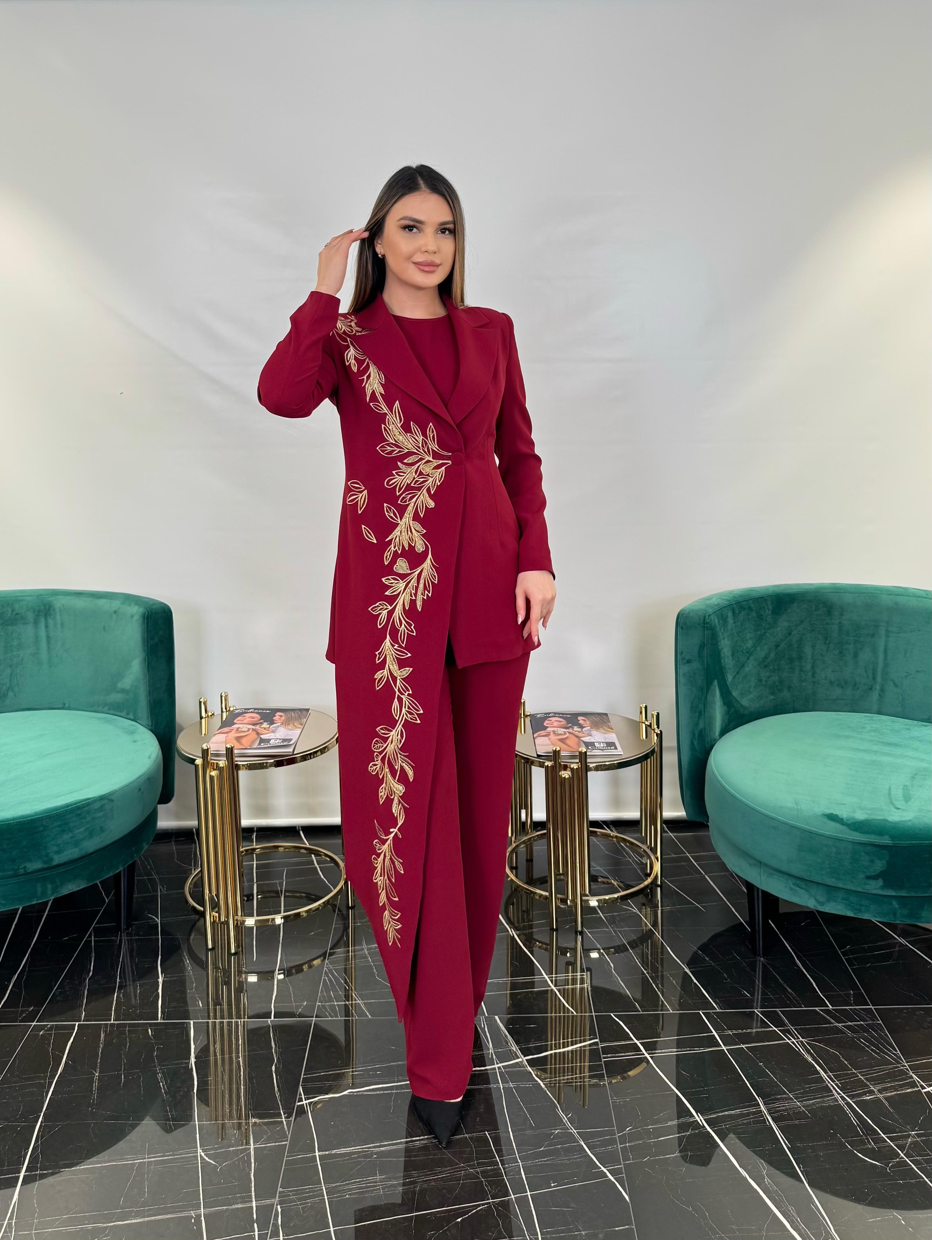 3248 NAKIŞ İŞLEMELİ TAKIM - CLARET RED