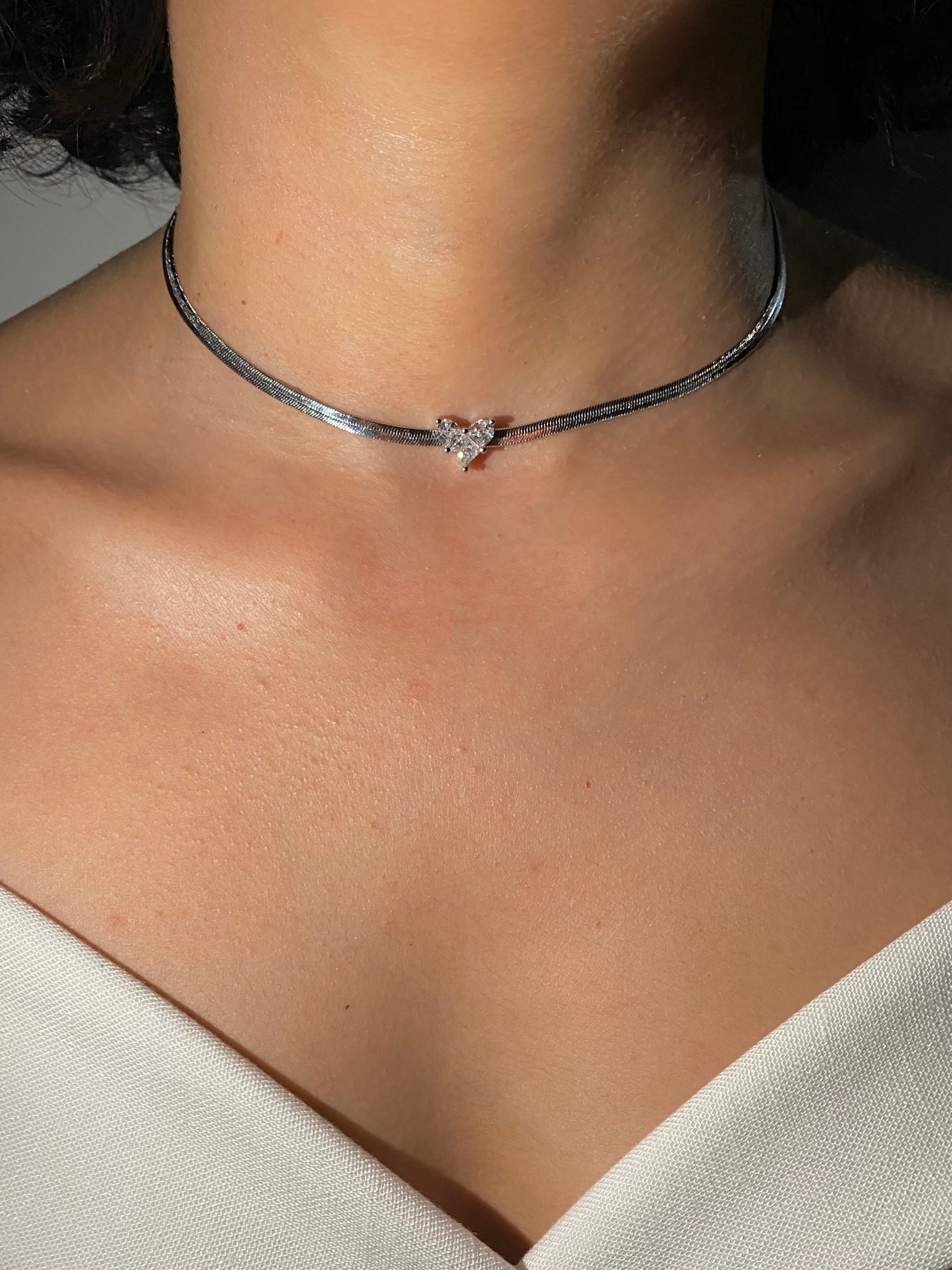 Silver Baget Taşlı İtalyan Zincir Choker