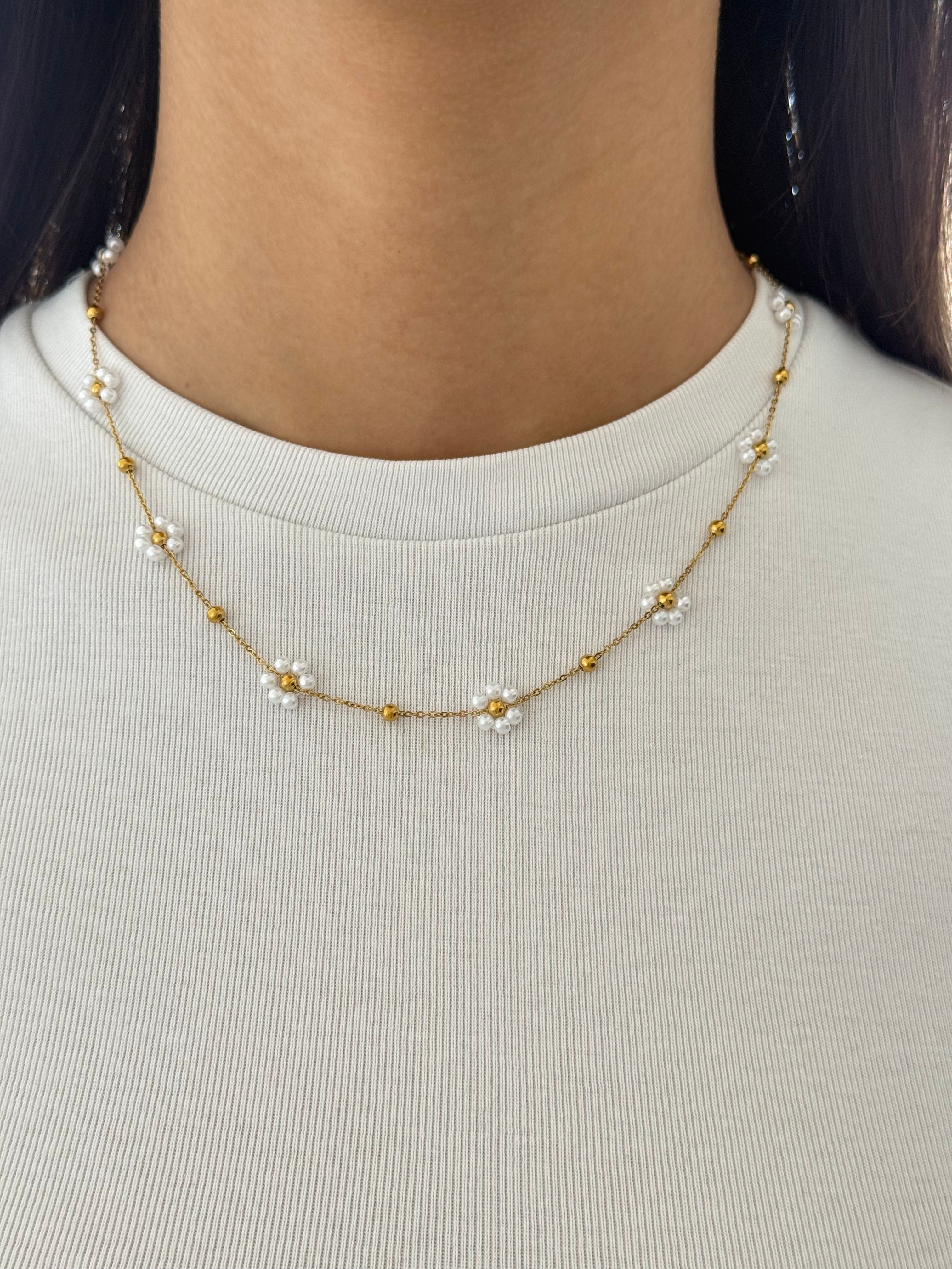 Çelik Papatya Detay Choker & Kolye