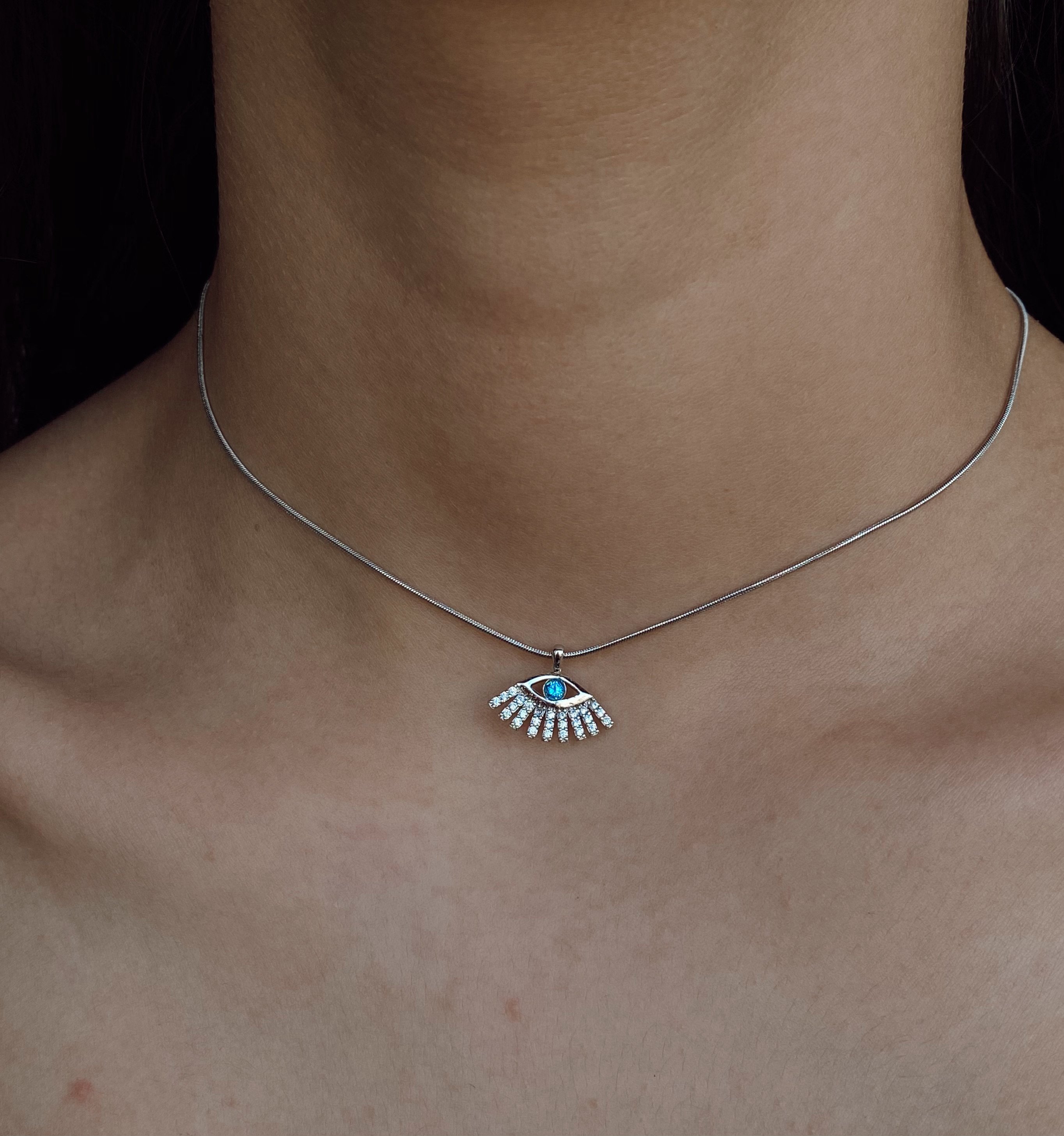 Çelik Silver Mavi Taşlı Göz Choker