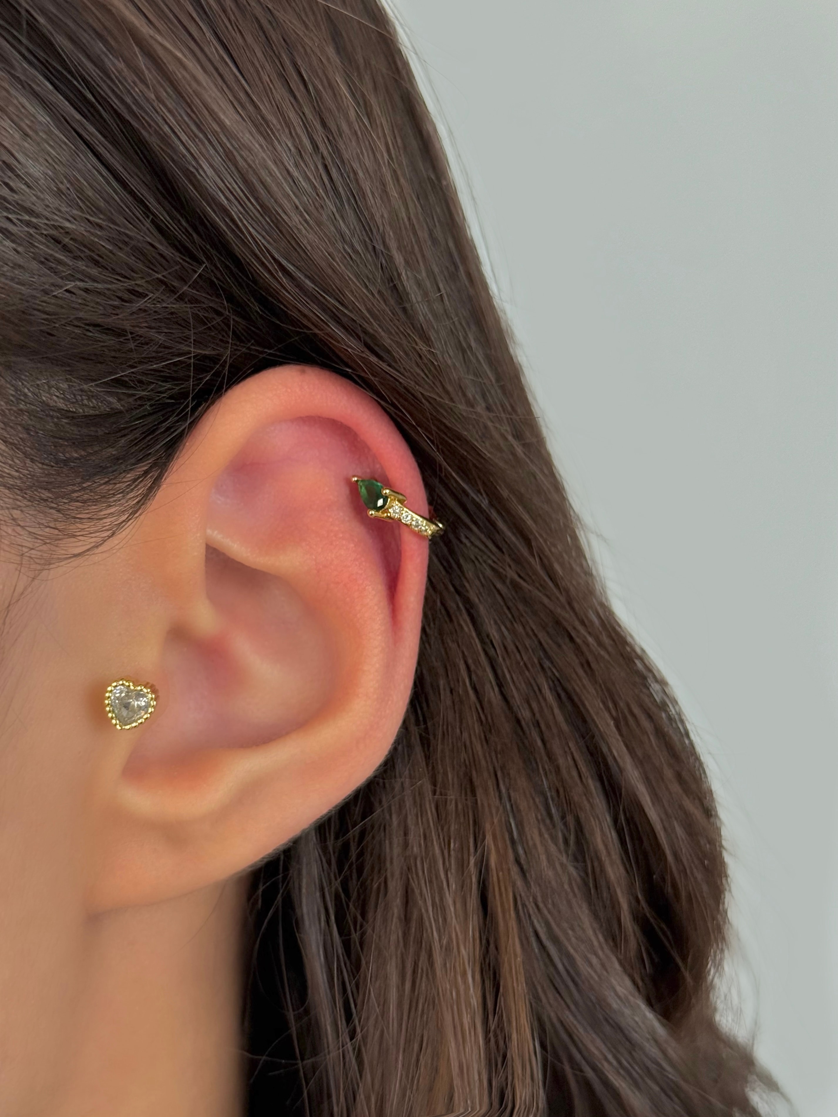 Çelik Yeşil Taşlı Halka Piercing