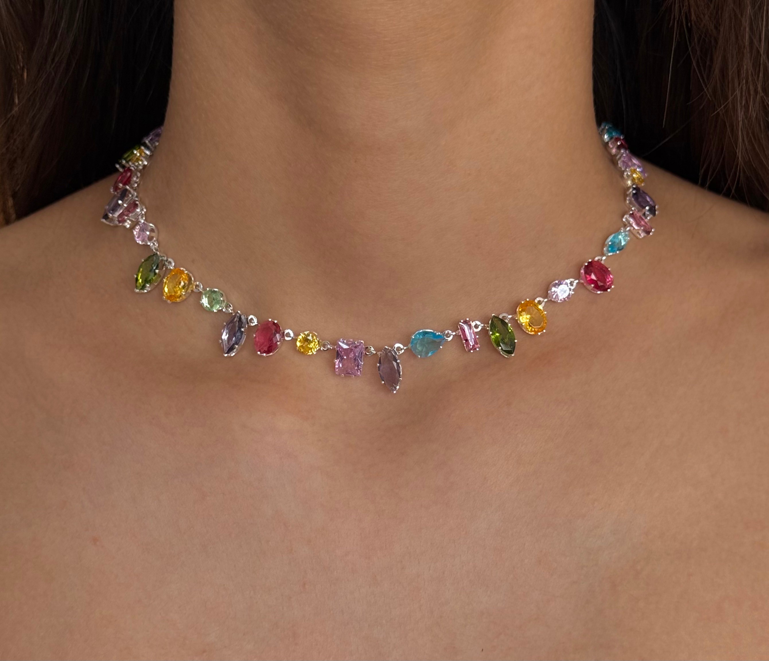Çelik Rengarenk Baget Taşlı Choker