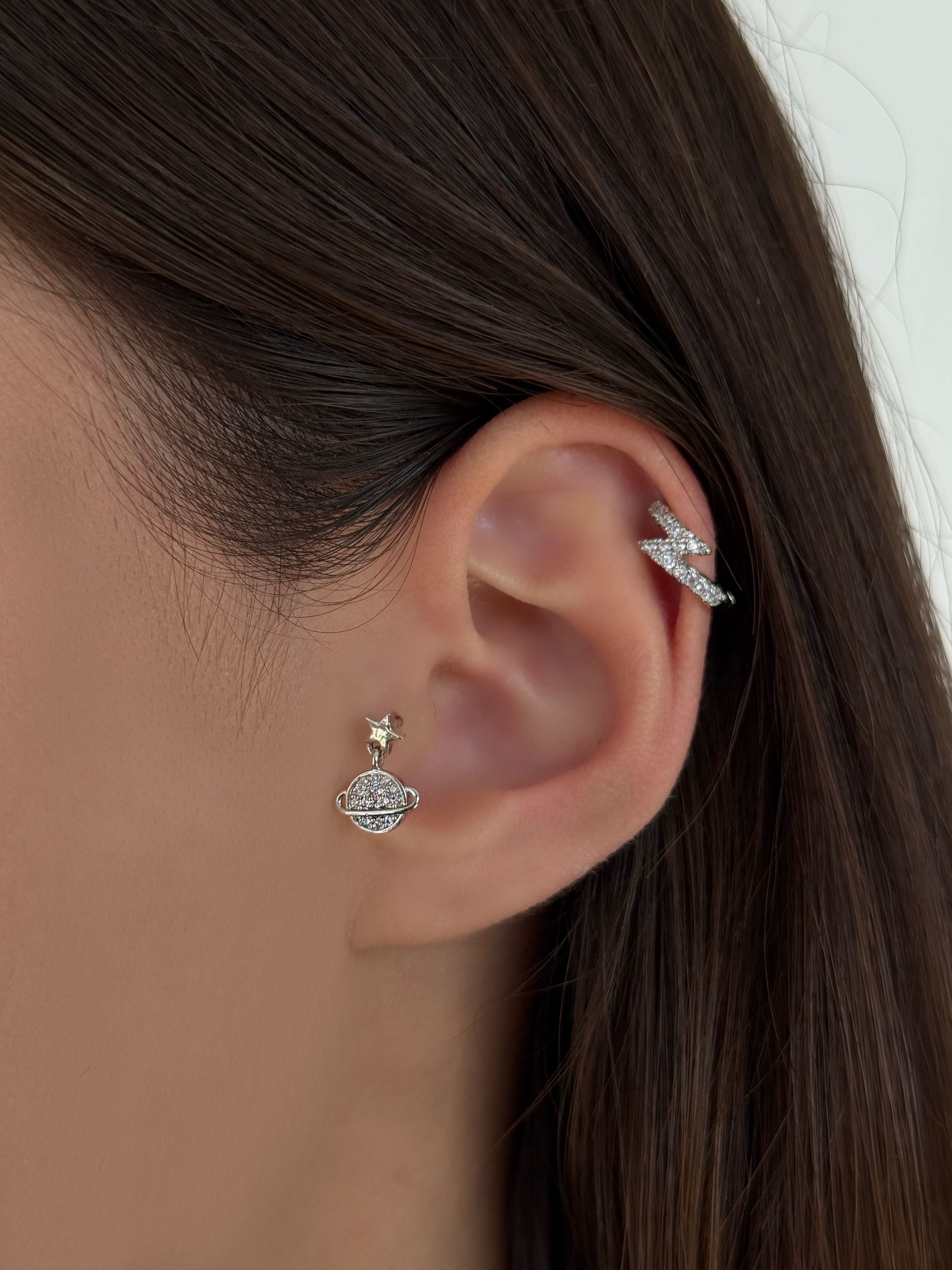 Cerrahi Çelik Silver Gezegen Detaylı Piercing