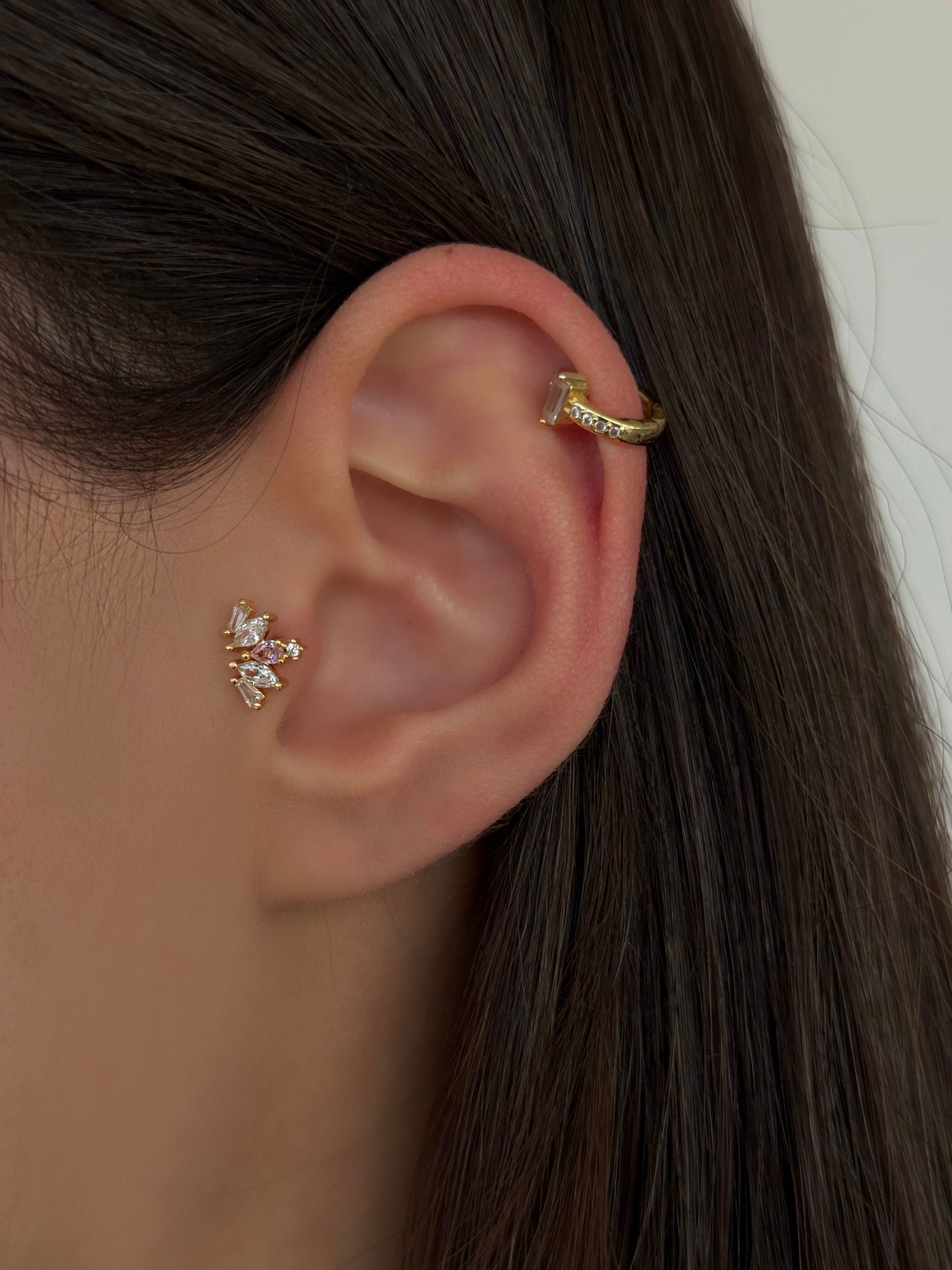 Cerrahi Çelik Gold  Pembe Baget Taşlı Piercing