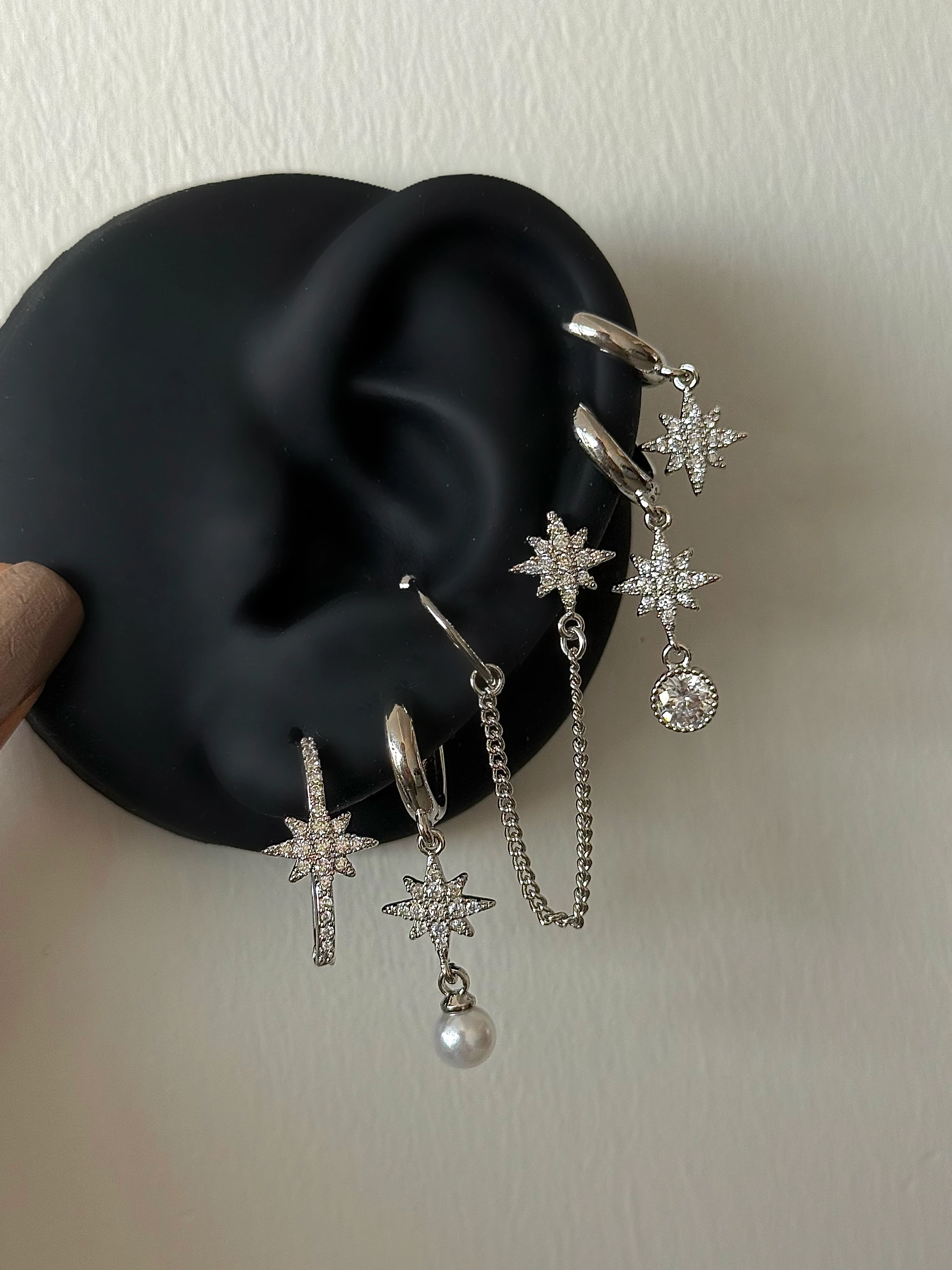 Çelik Silver Kutup Yıldızlı 6 Lı Küpe Seti