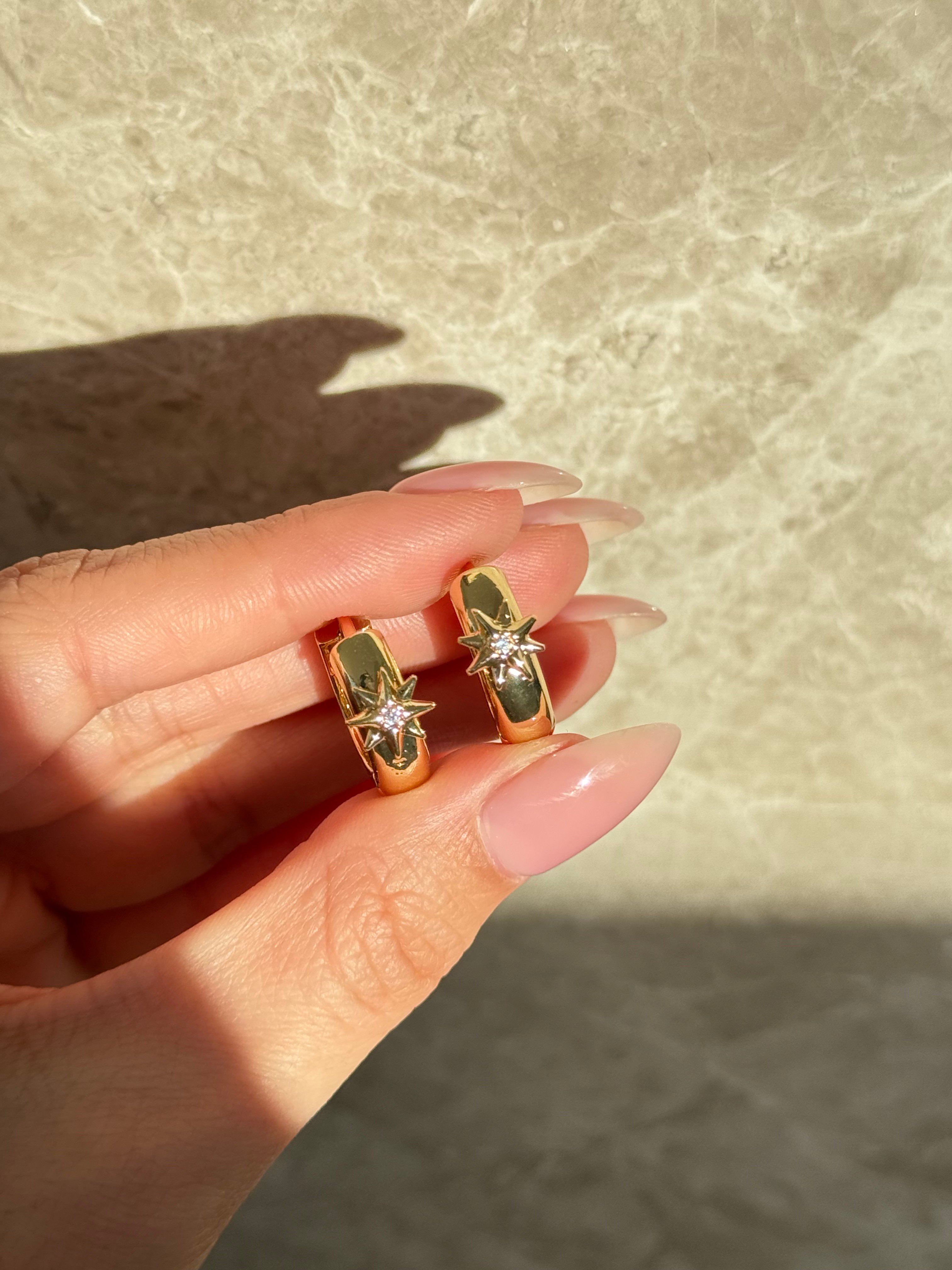 Çelik Gold Kutup Yıldızlı Halka Küpe