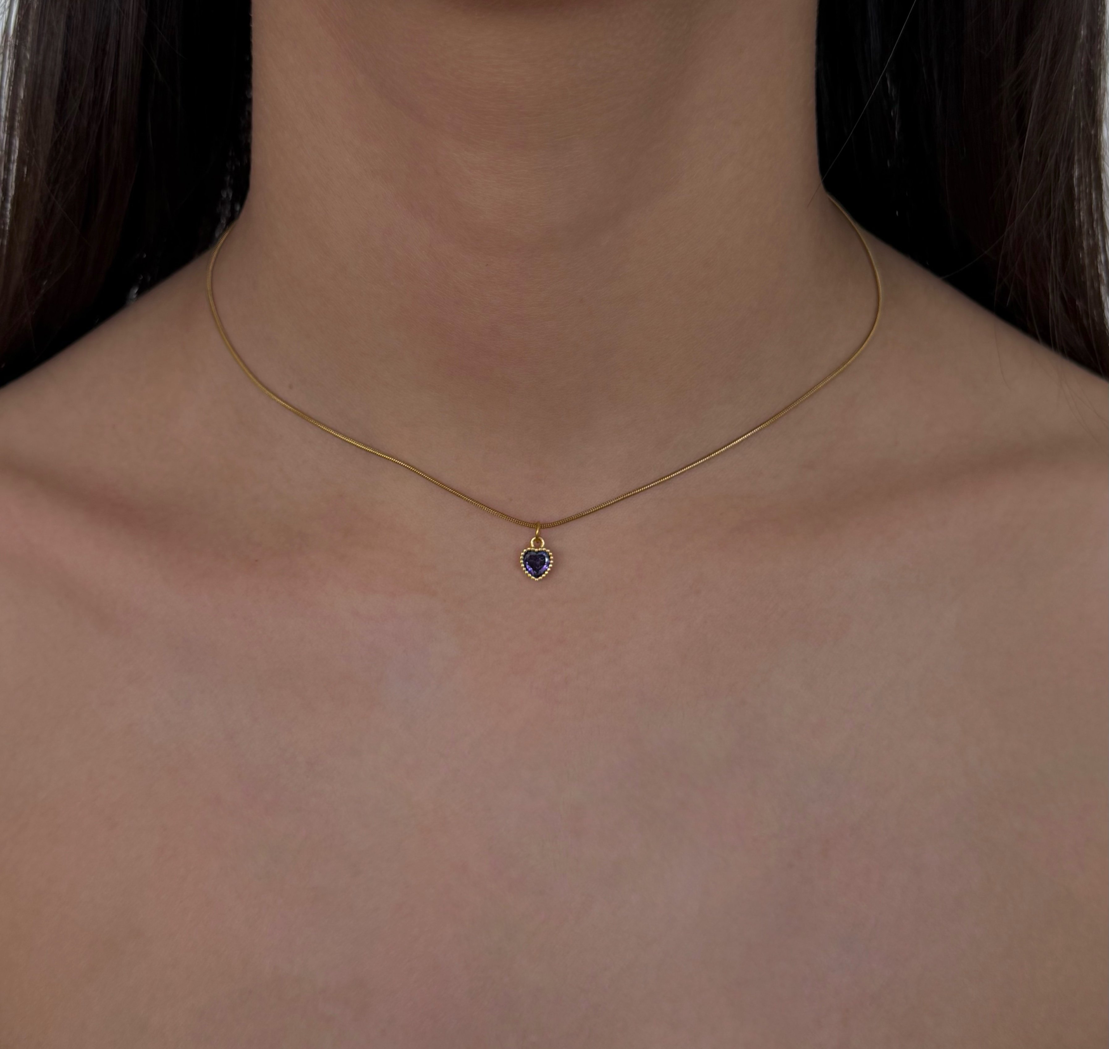Çelik Mor Mini Kalp Choker