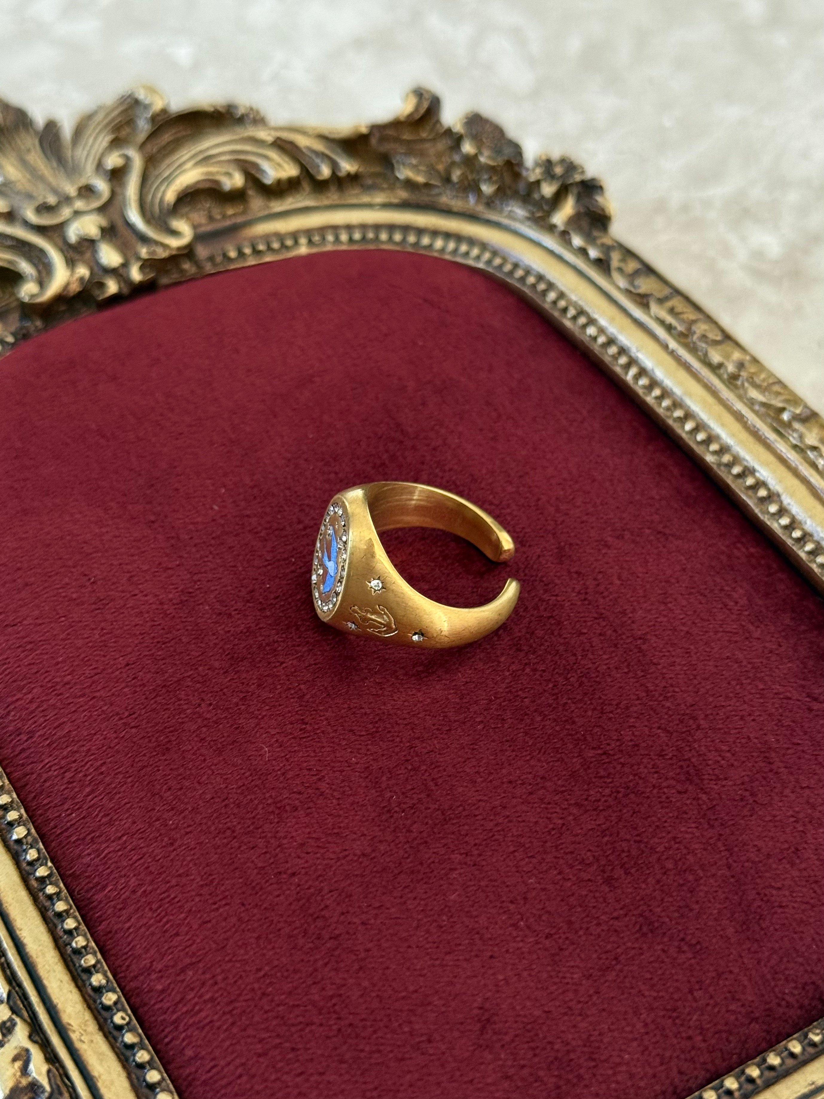 Vintage Gold Mavi Kuş Yüzük