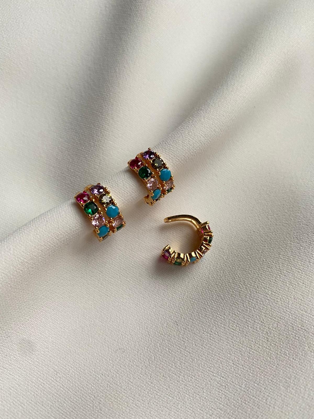 Çift Sıra Renkli Taşlı Earcuff