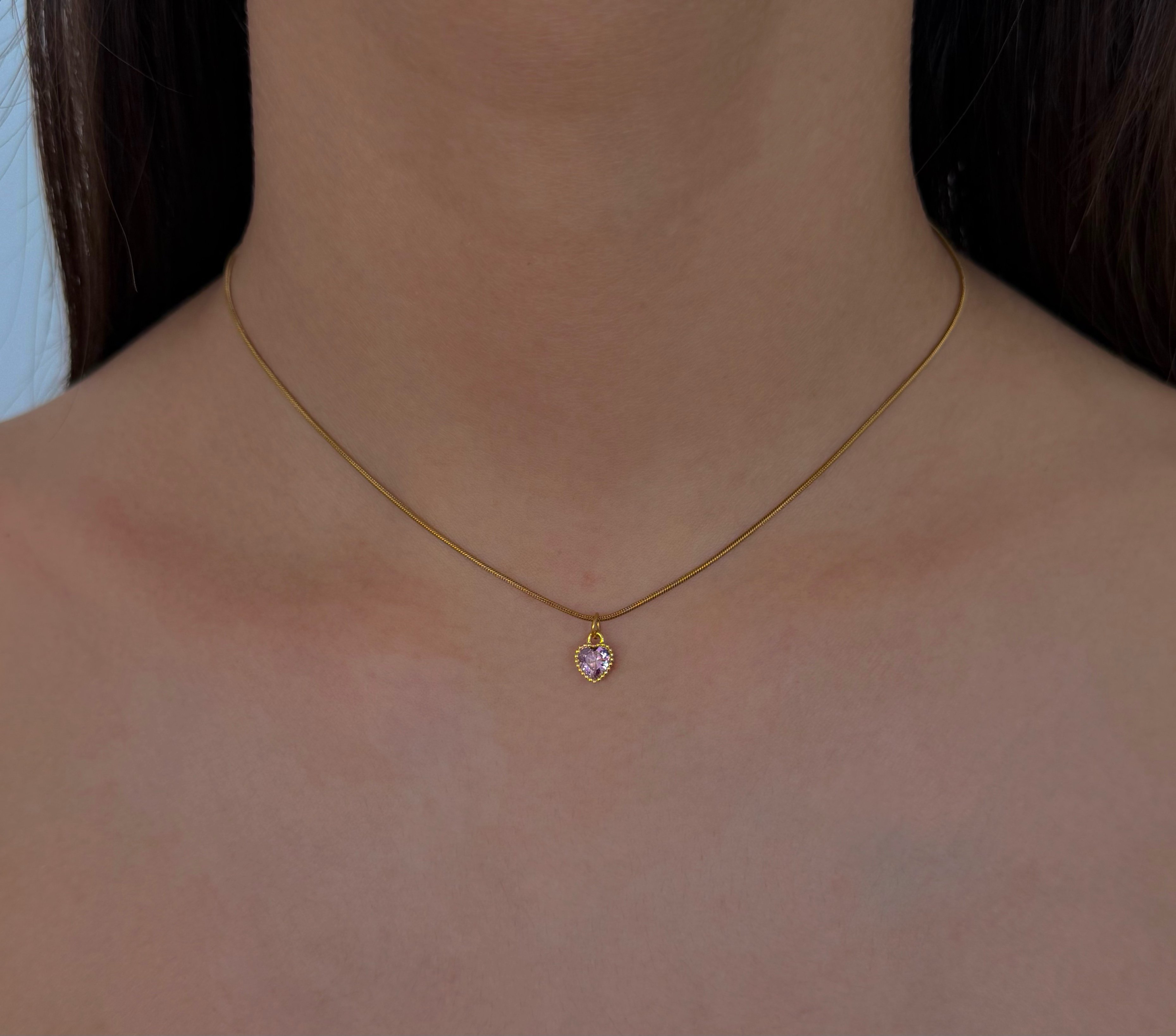 Çelik Pembe Mini Kalp Choker
