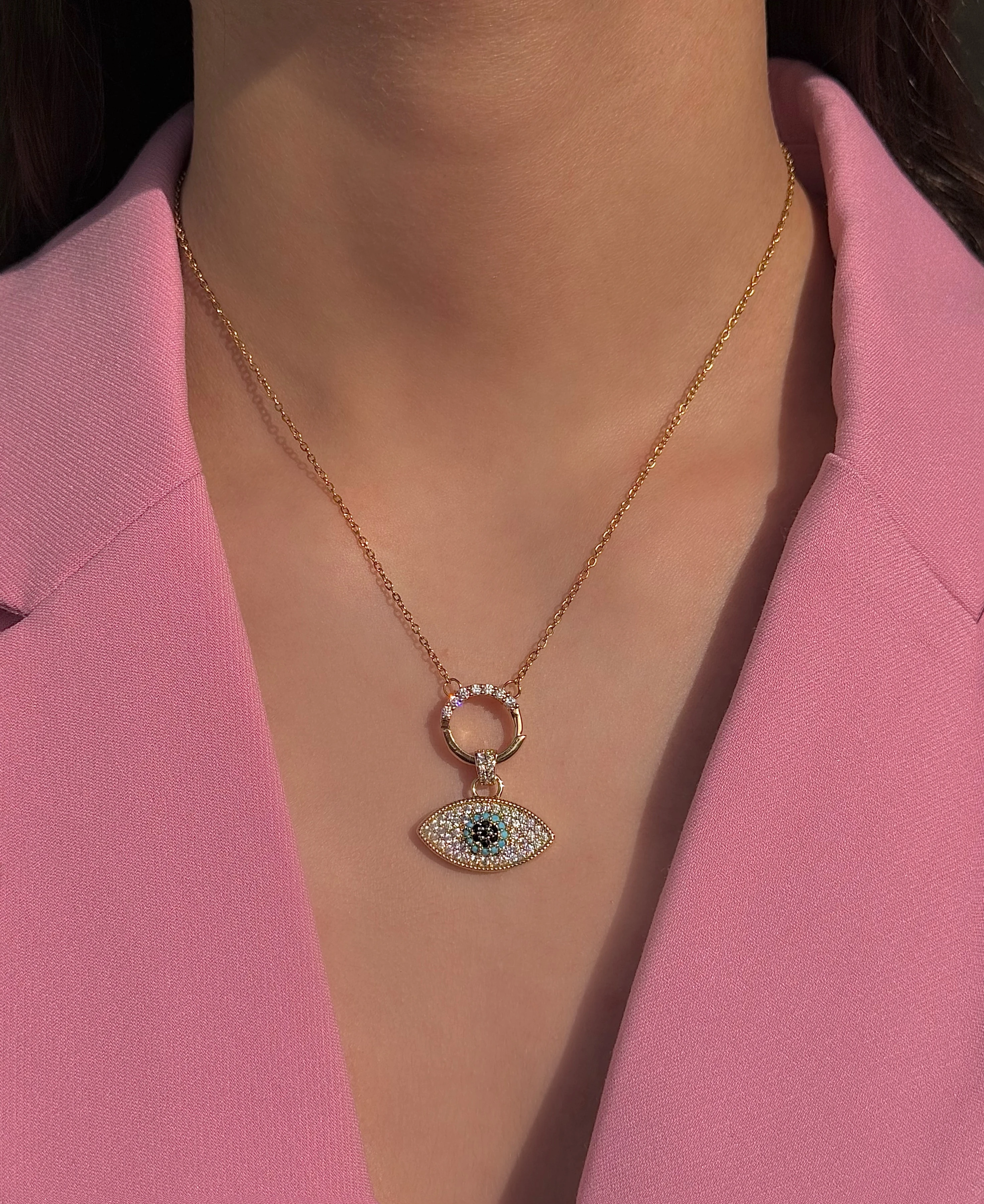 Çelik Gold Göz Detay Kolye