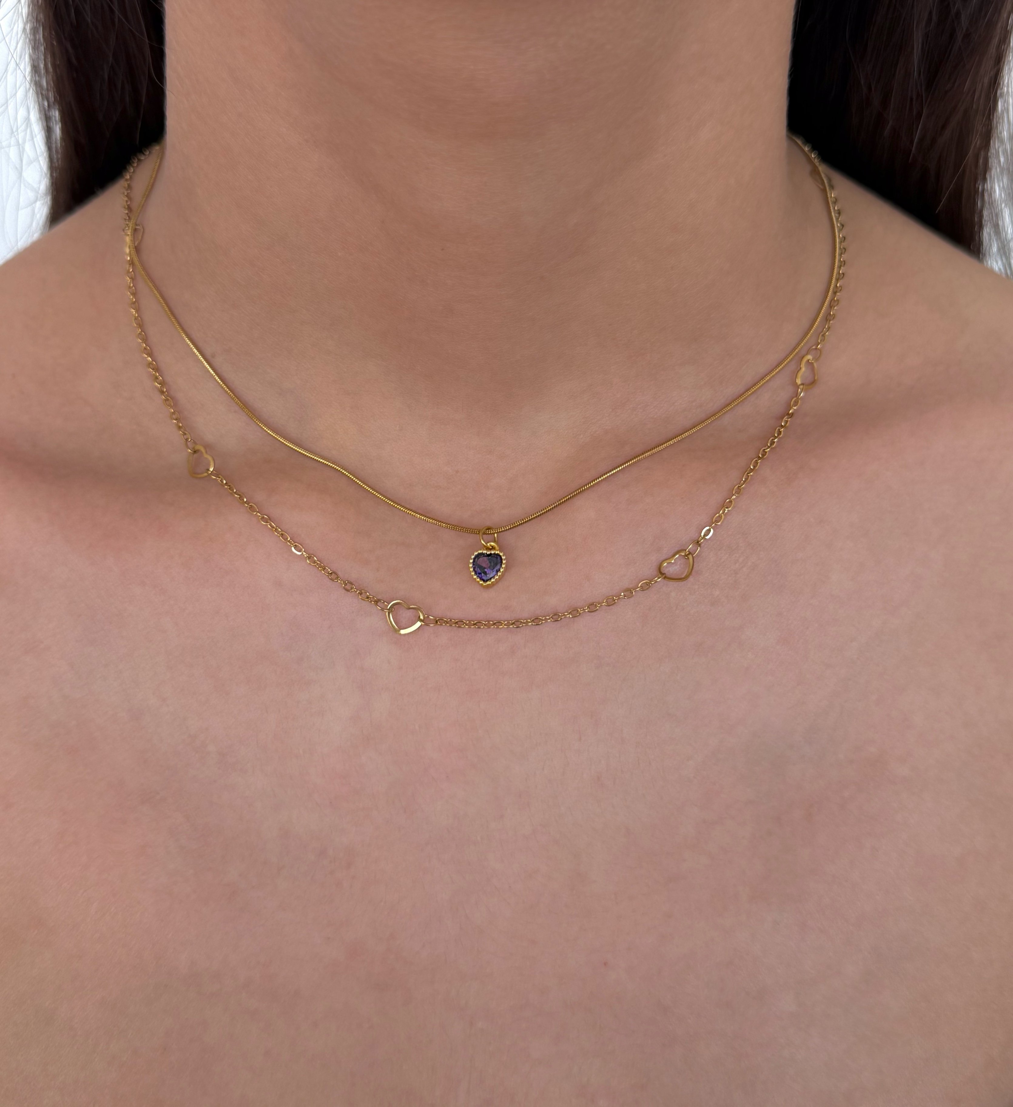 Çelik Mor Mini Kalp Choker