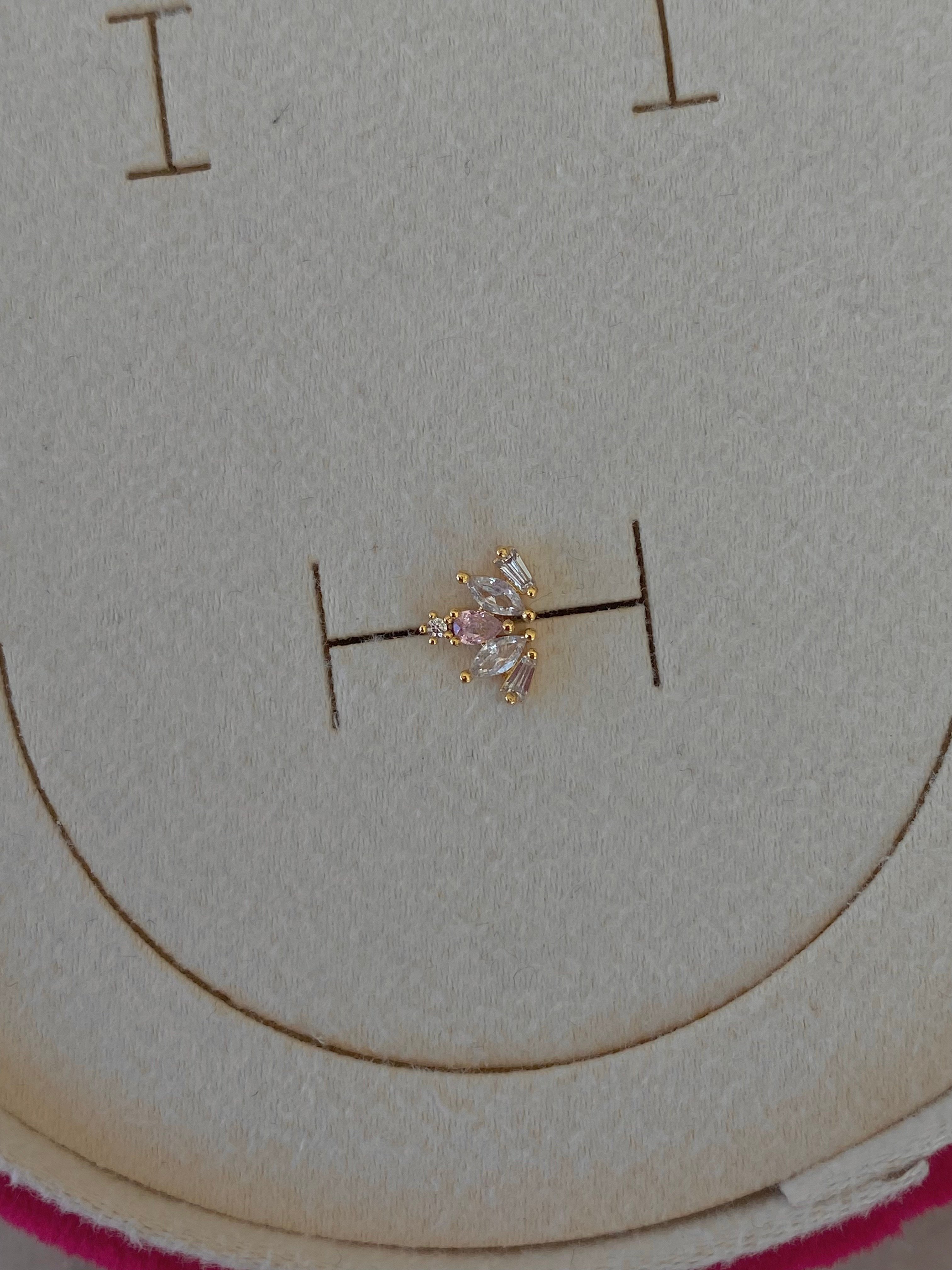 Cerrahi Çelik Gold  Pembe Baget Taşlı Piercing