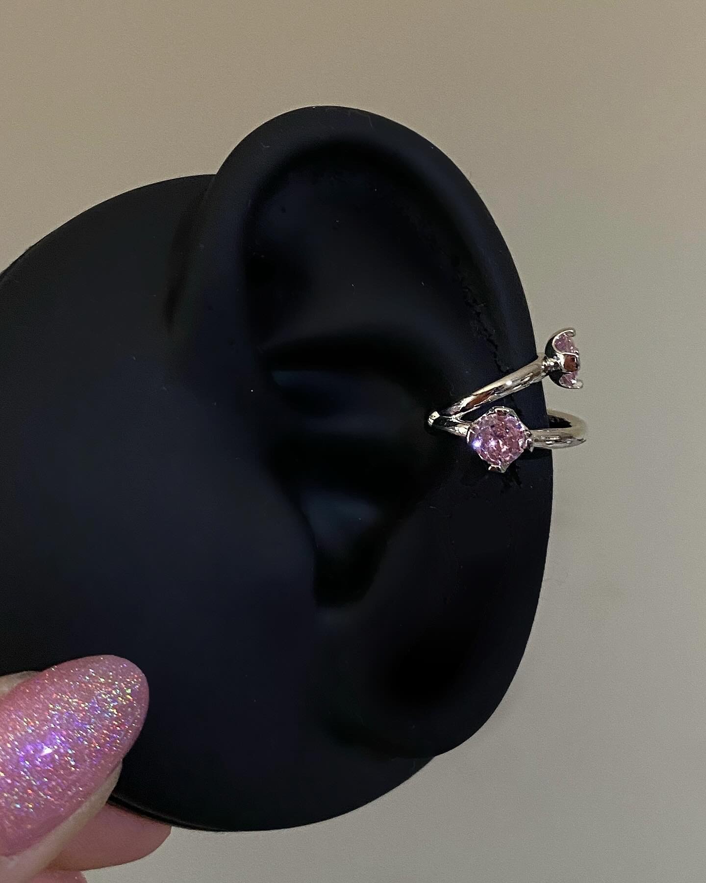 Silver Pembe Taş Detaylı Earcuff