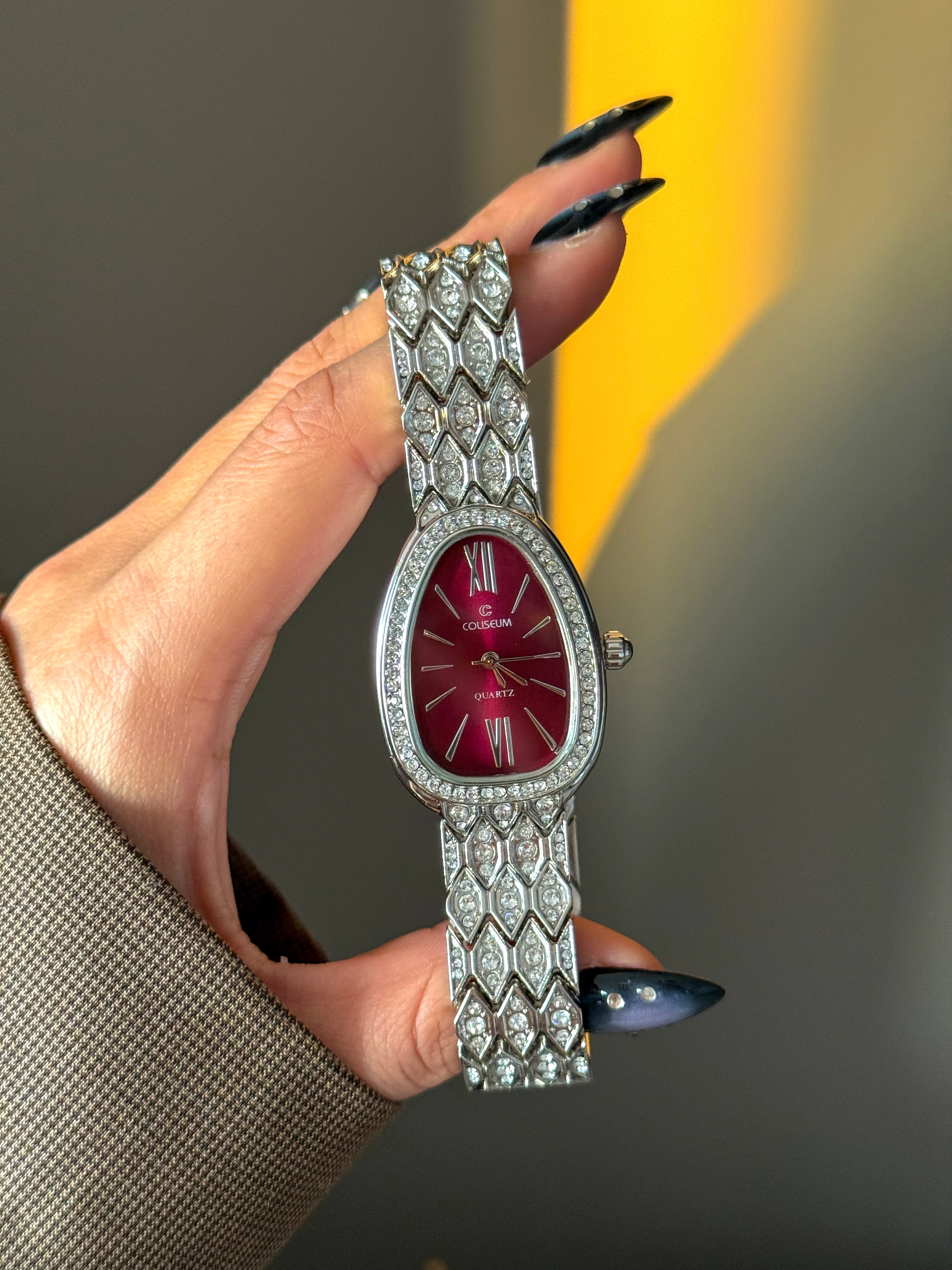 Silver Bordo Taşlı Kol Saati