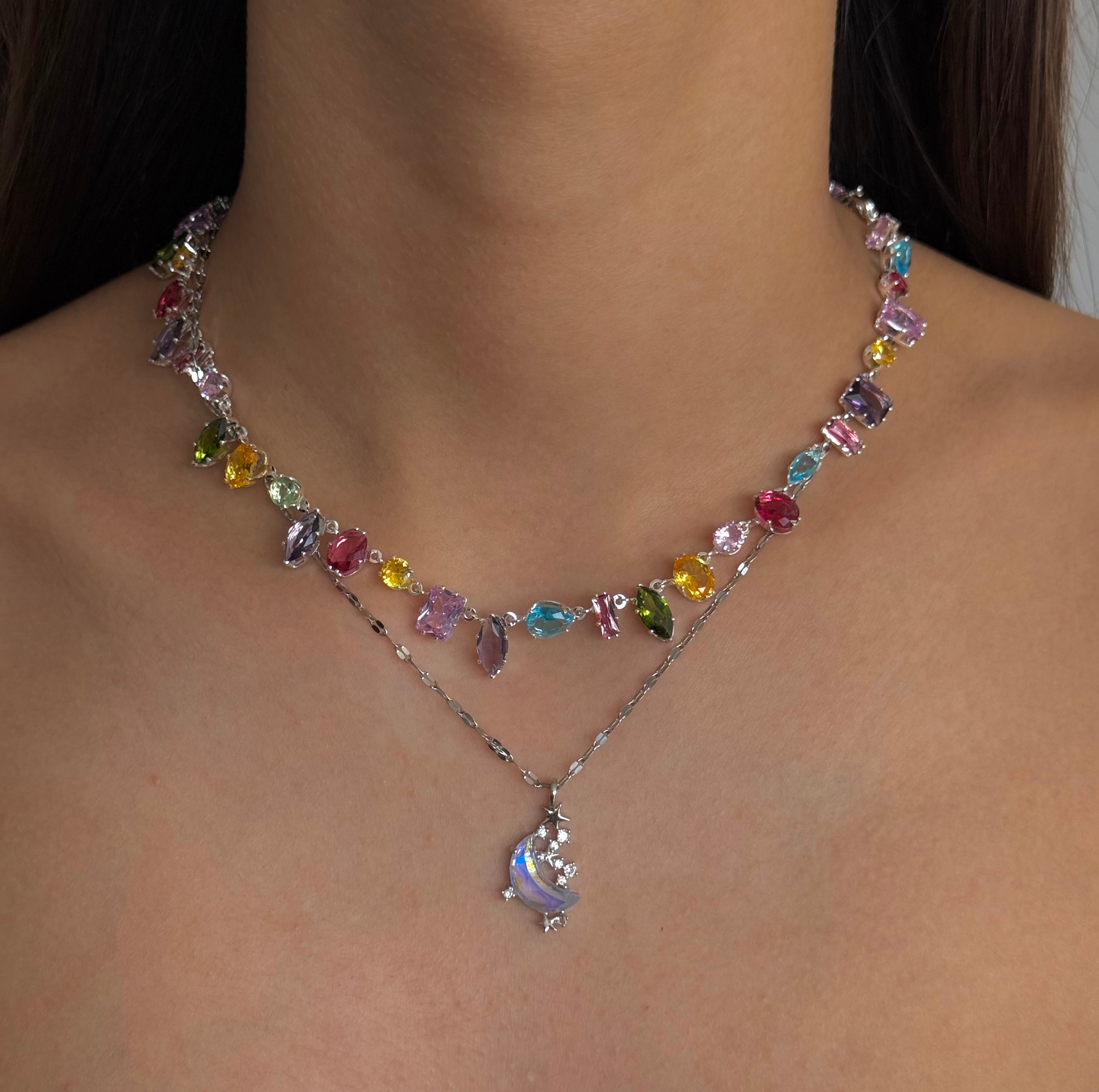 Çelik Rengarenk Baget Taşlı Choker