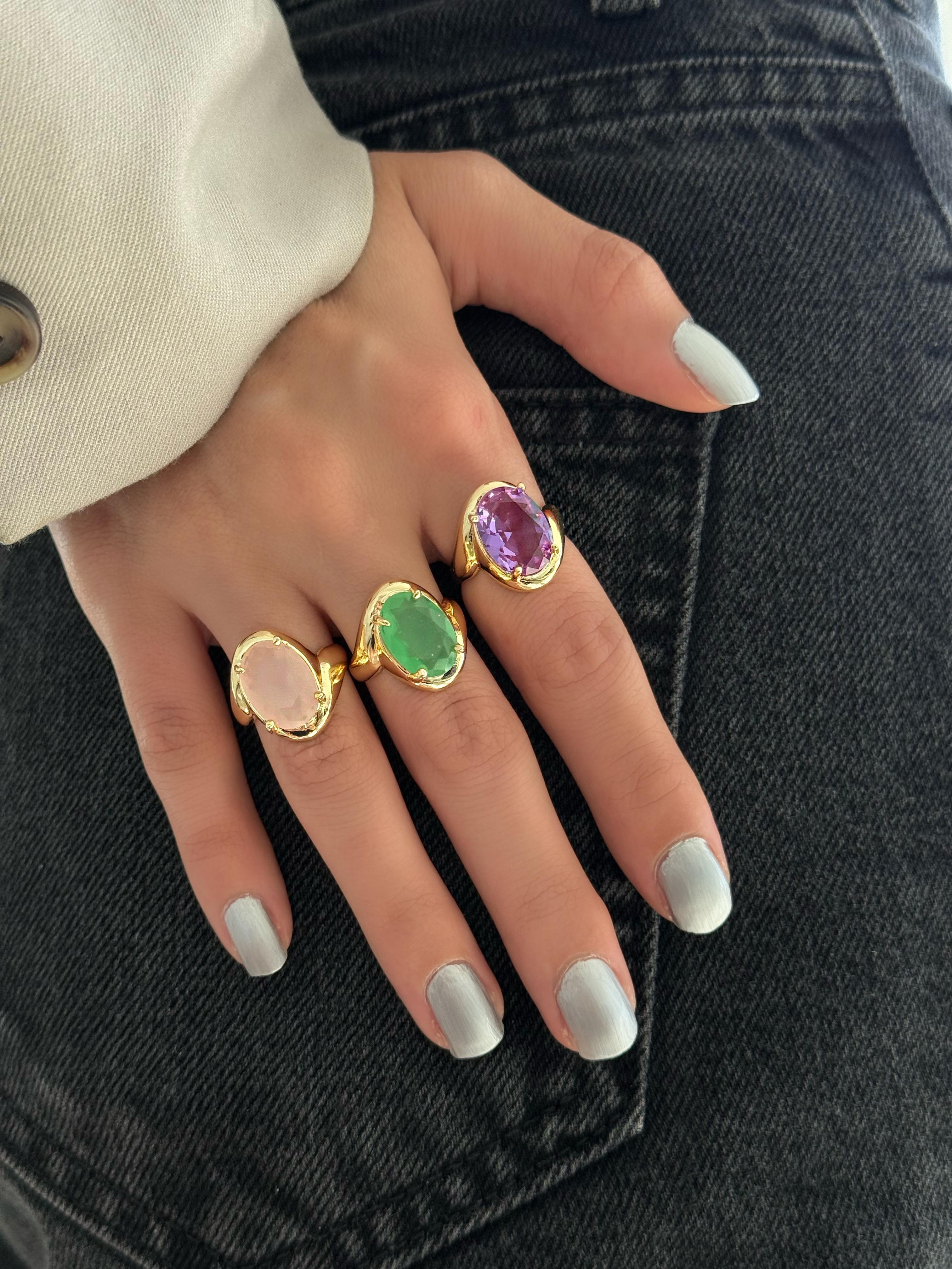 Pembe Kristal Taşlı Yüzük