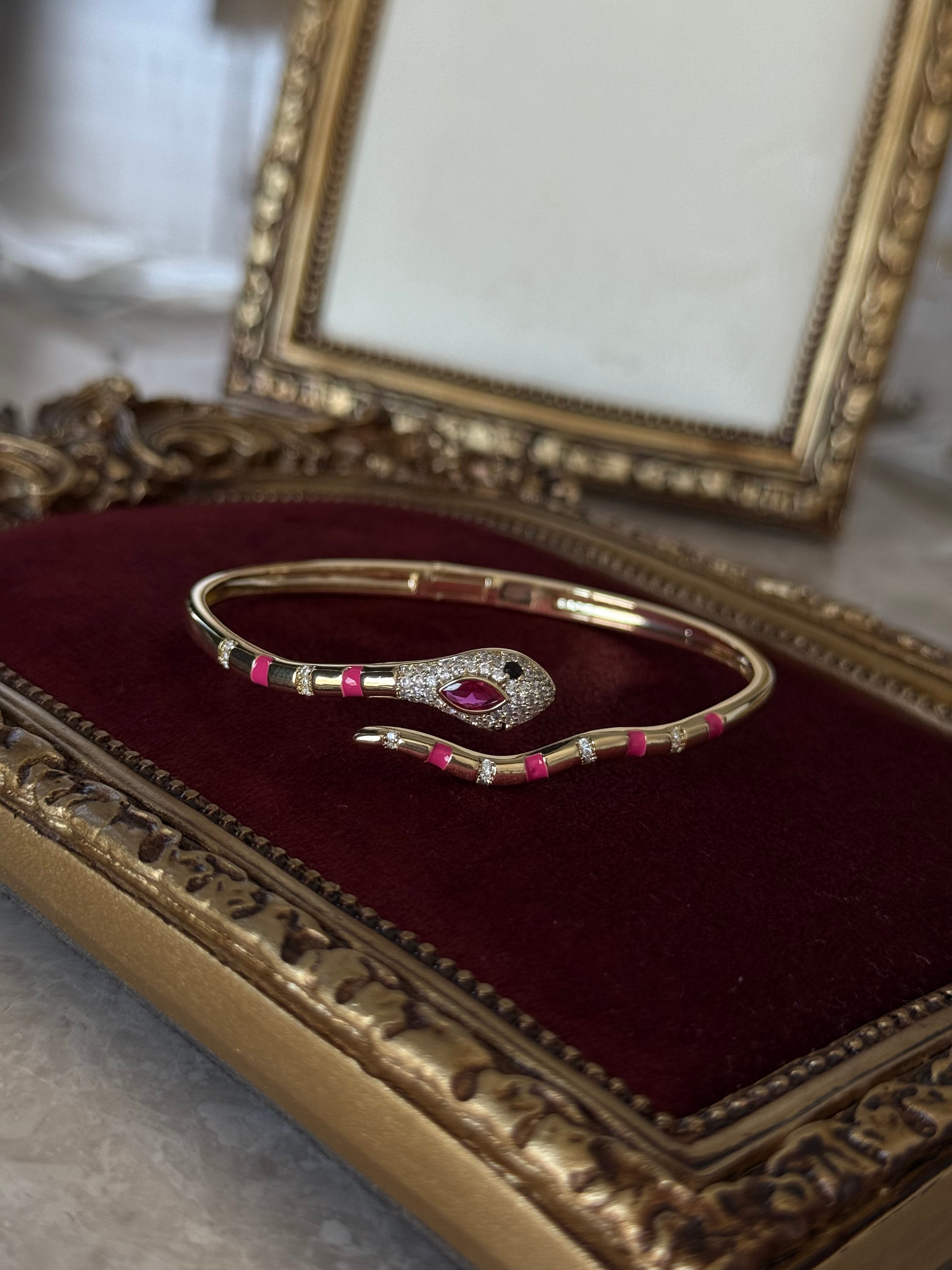 Vip Pembe Yılan Kelepçe Bileklik