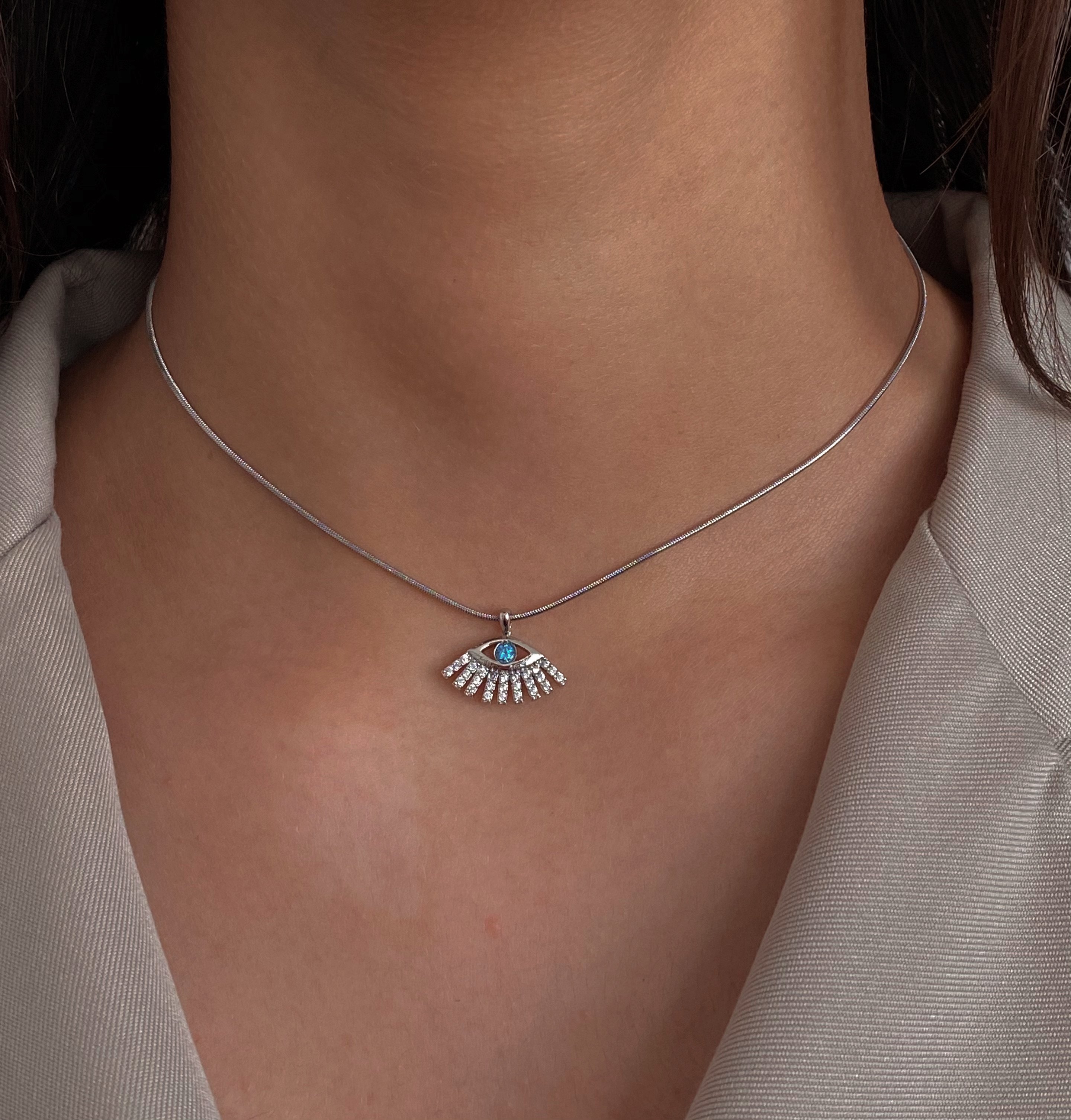 Çelik Silver Mavi Taşlı Göz Choker