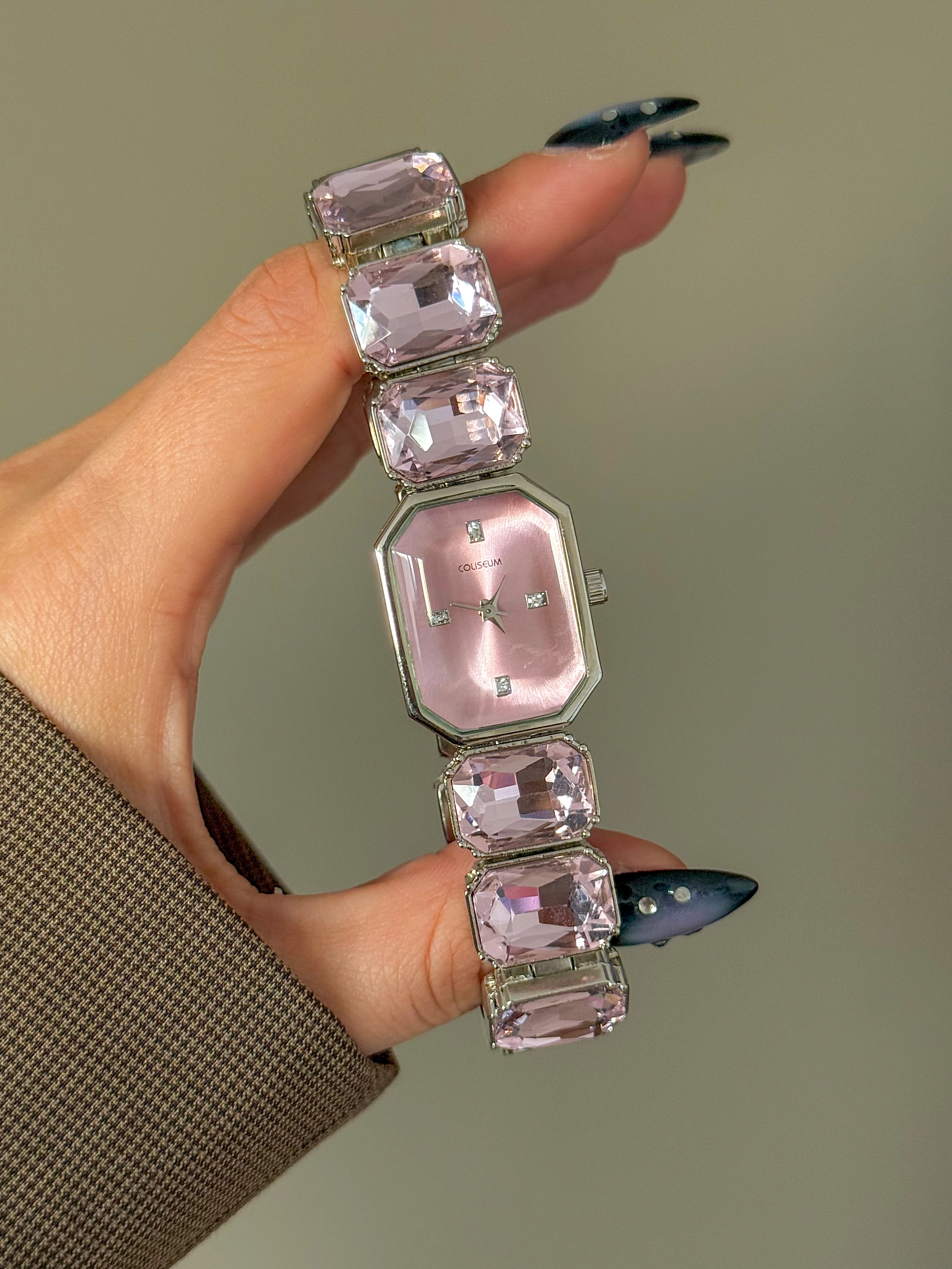 Pembe Kristal Taşlı Kol Saati