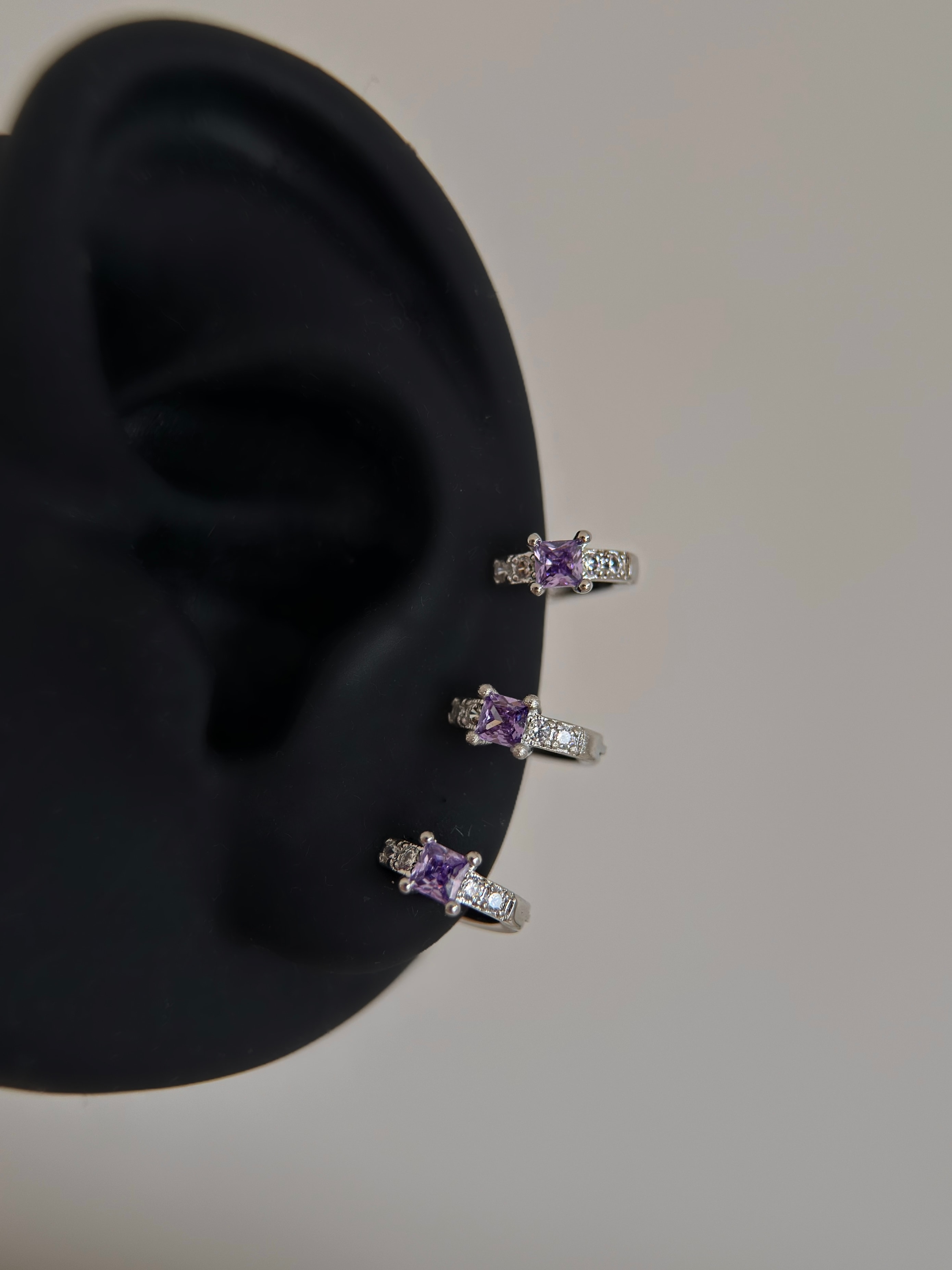 Çelik Silver Kare Taşlı Halka Piercing