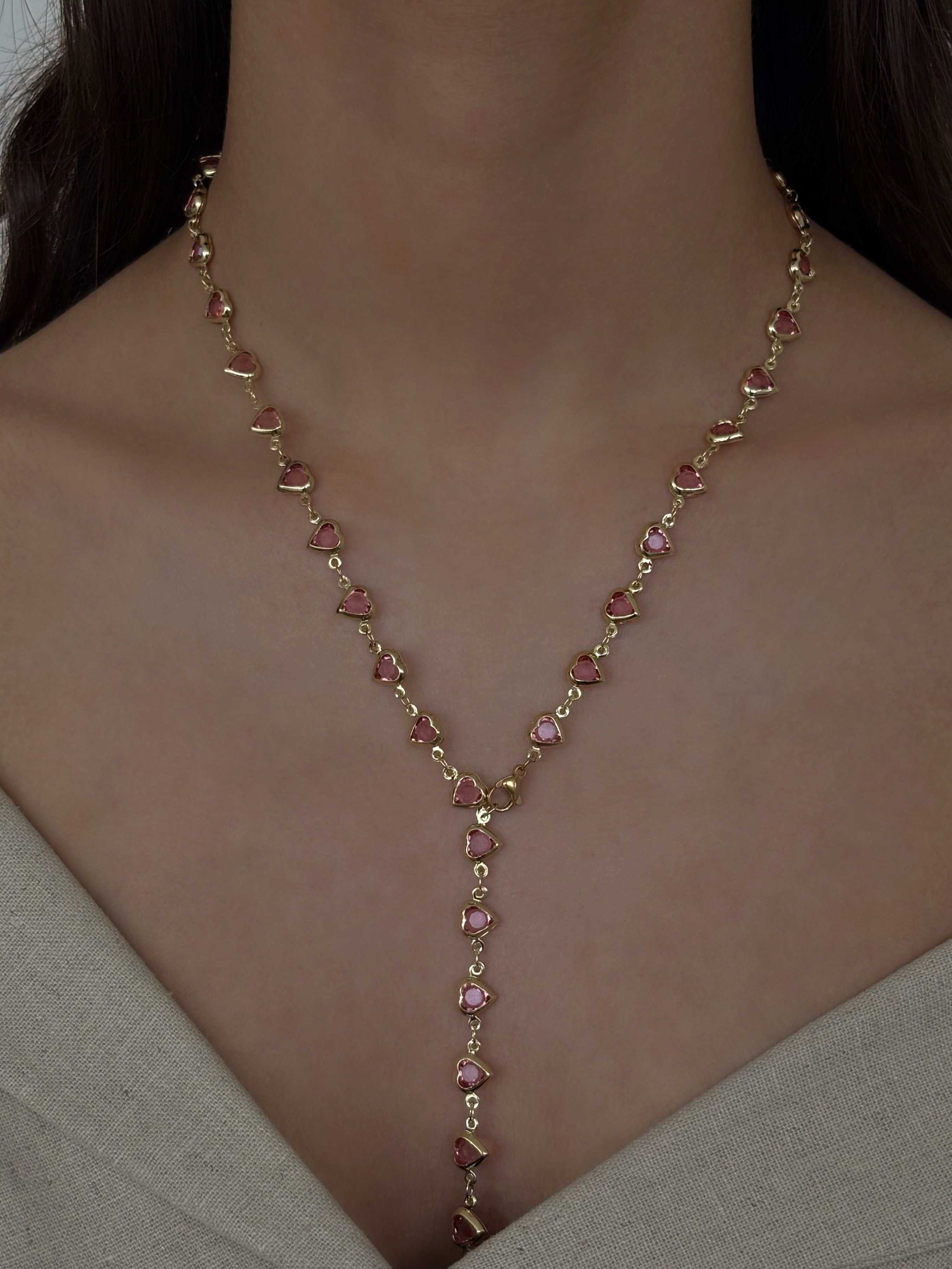 Çelik Gold Pembe Kalpli Y Kolye