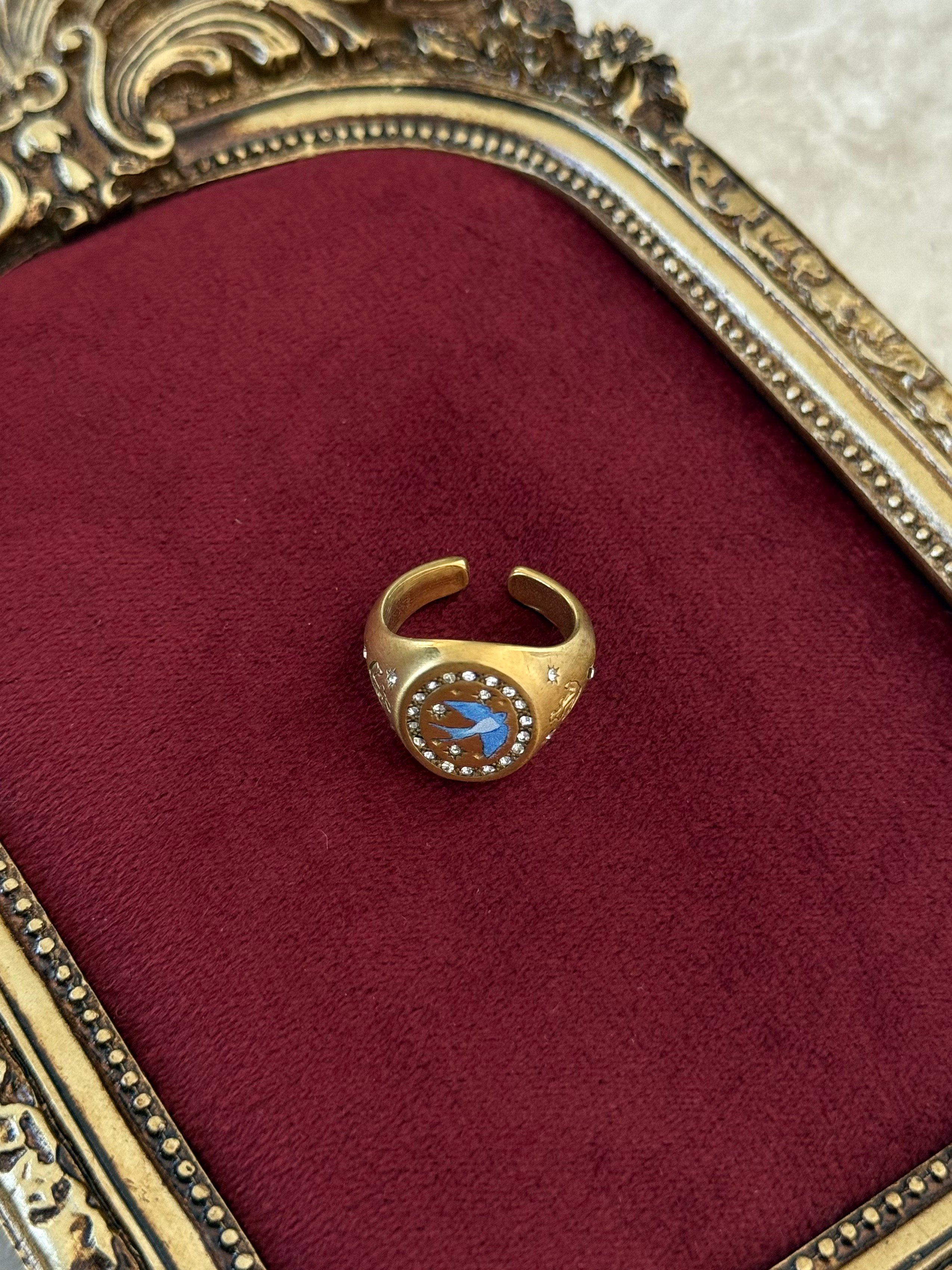 Vintage Gold Mavi Kuş Yüzük