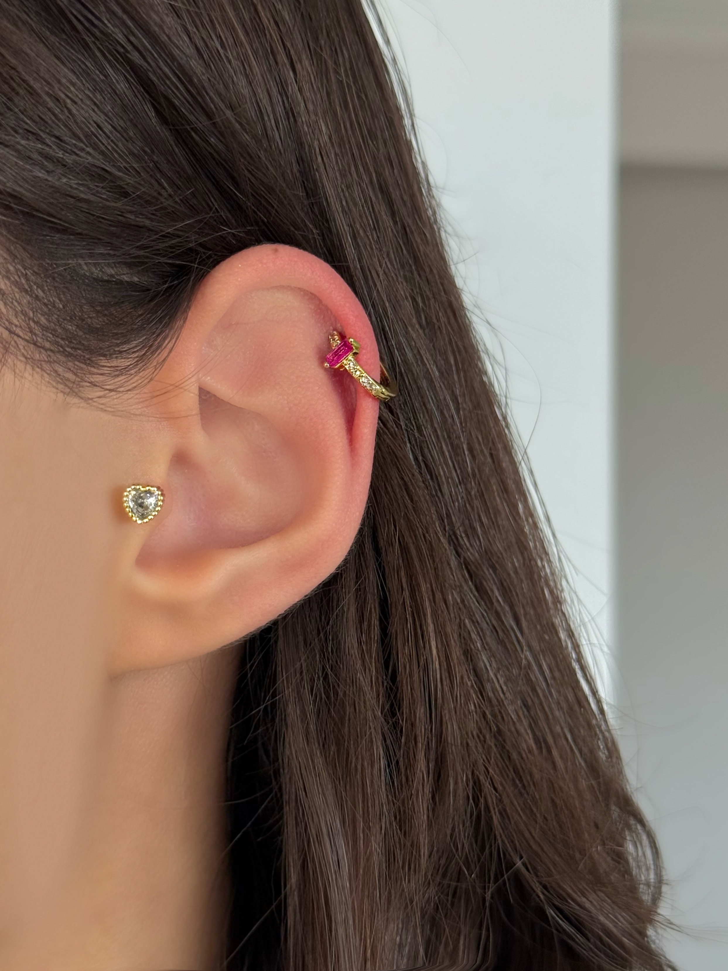 Çelik Gold Pembe Baget Taşlı Halka Piercing