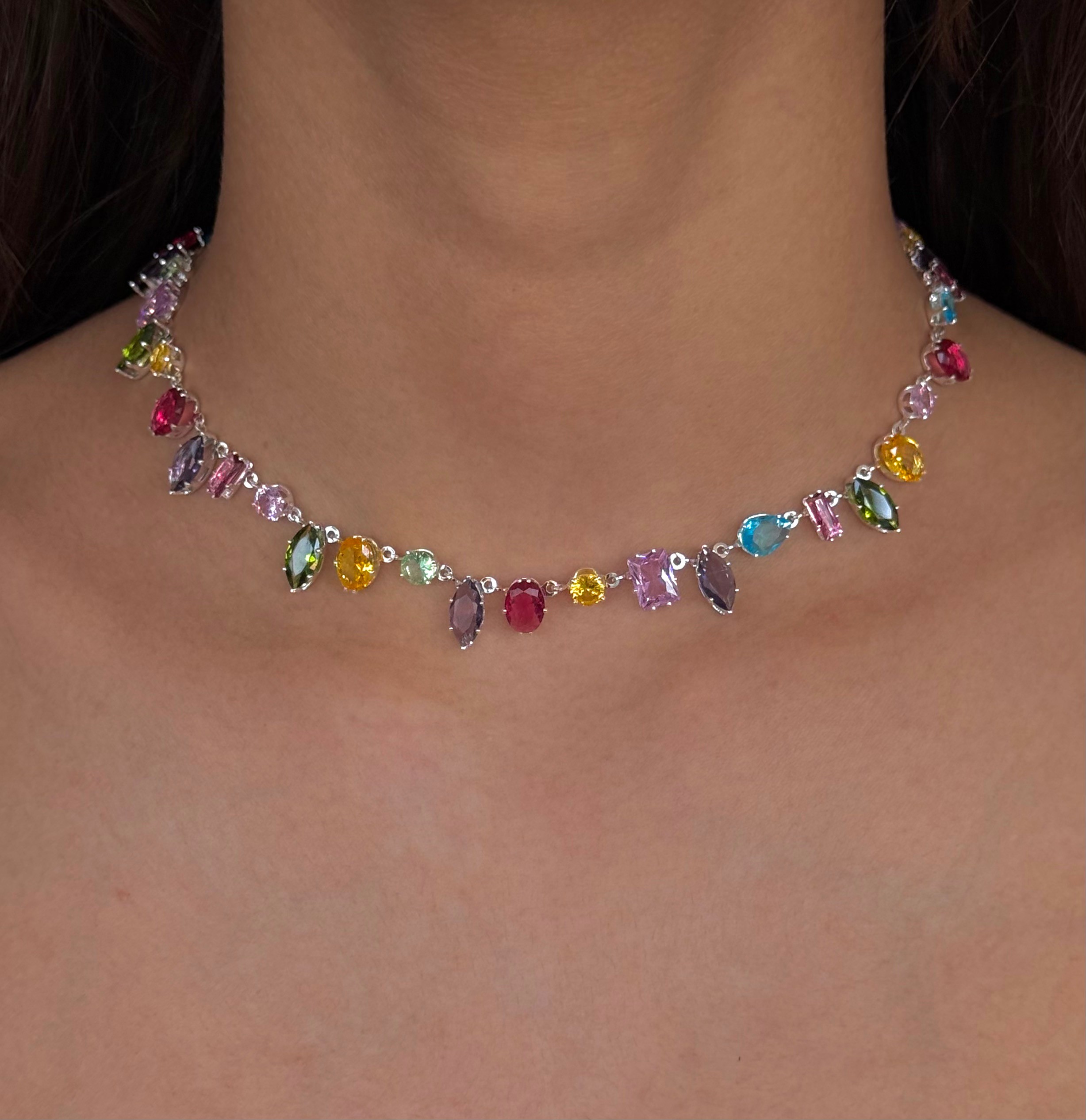 Çelik Rengarenk Baget Taşlı Choker