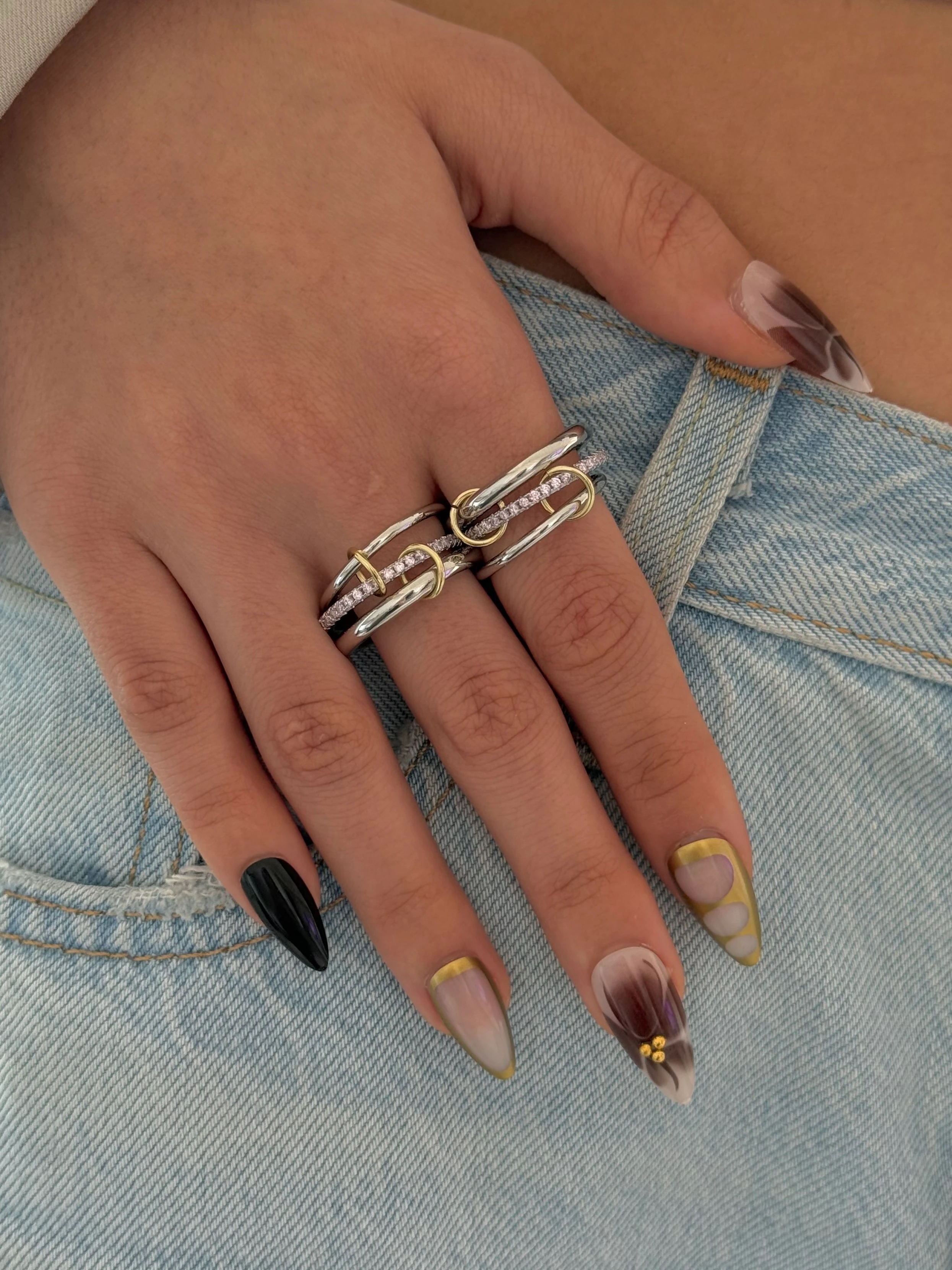 Çelik Silver Pembe 3 lü Spiral Yüzük 