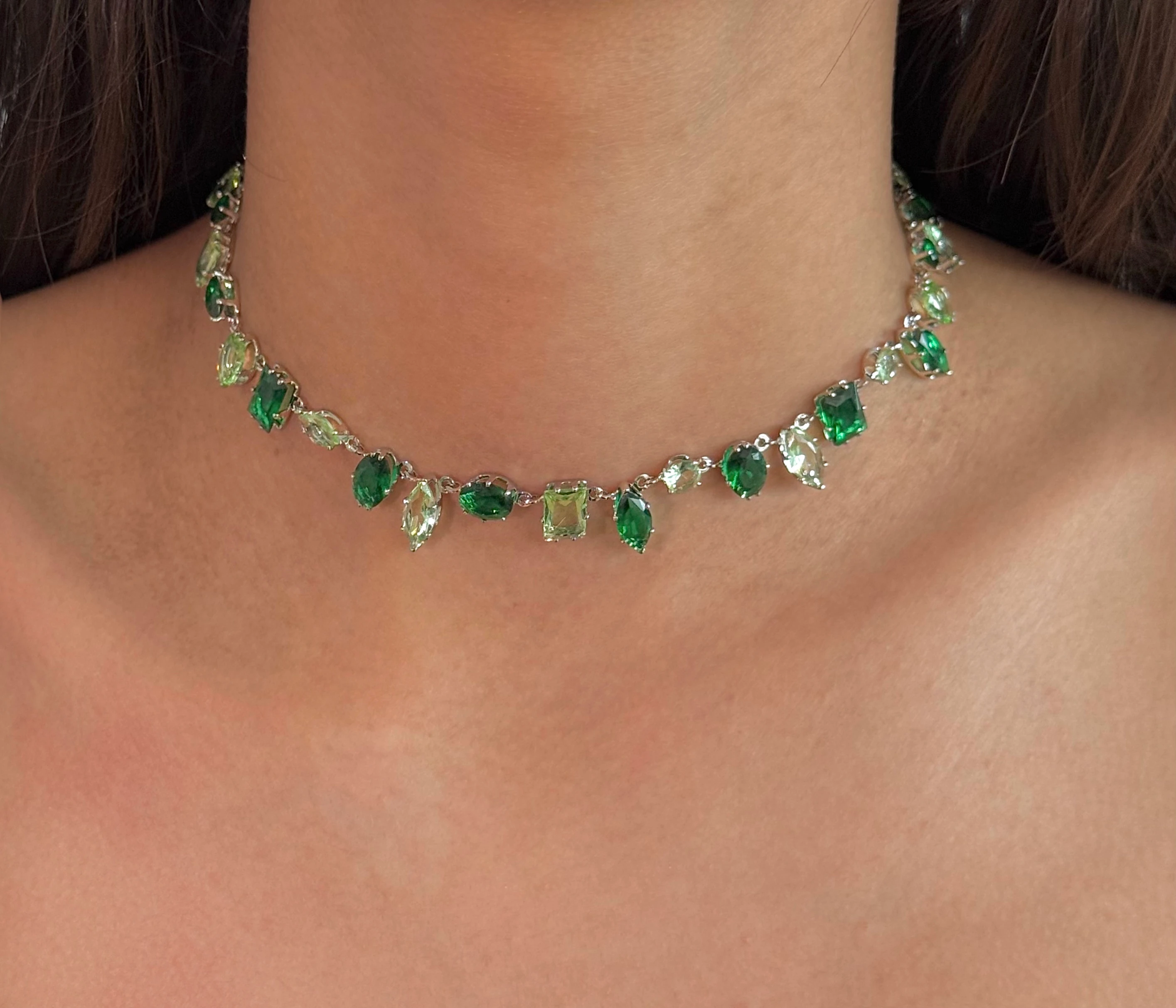 Vip Yeşil Krital Taşlı Choker