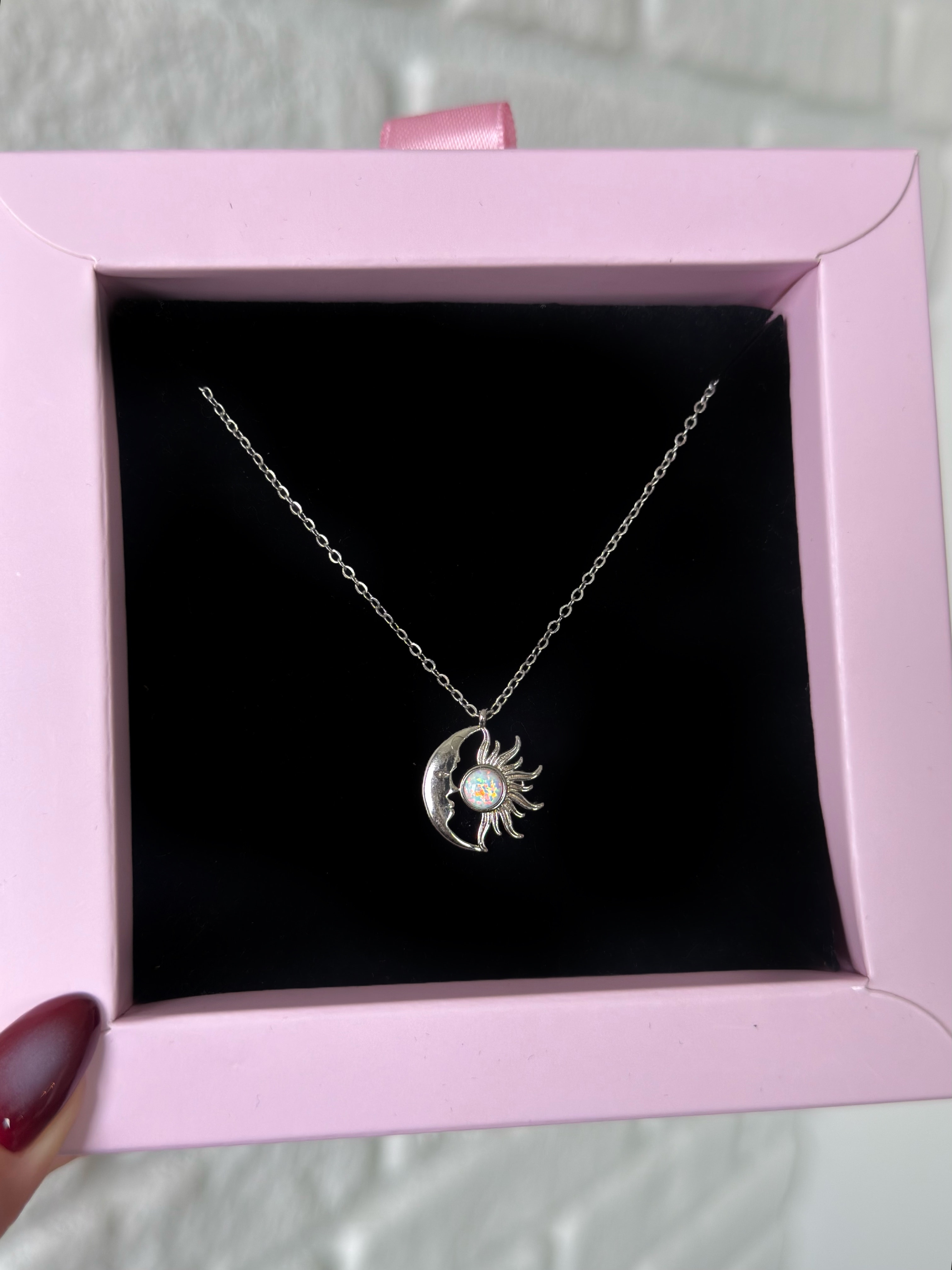 Çelik Silver Sun & Moon Kolye