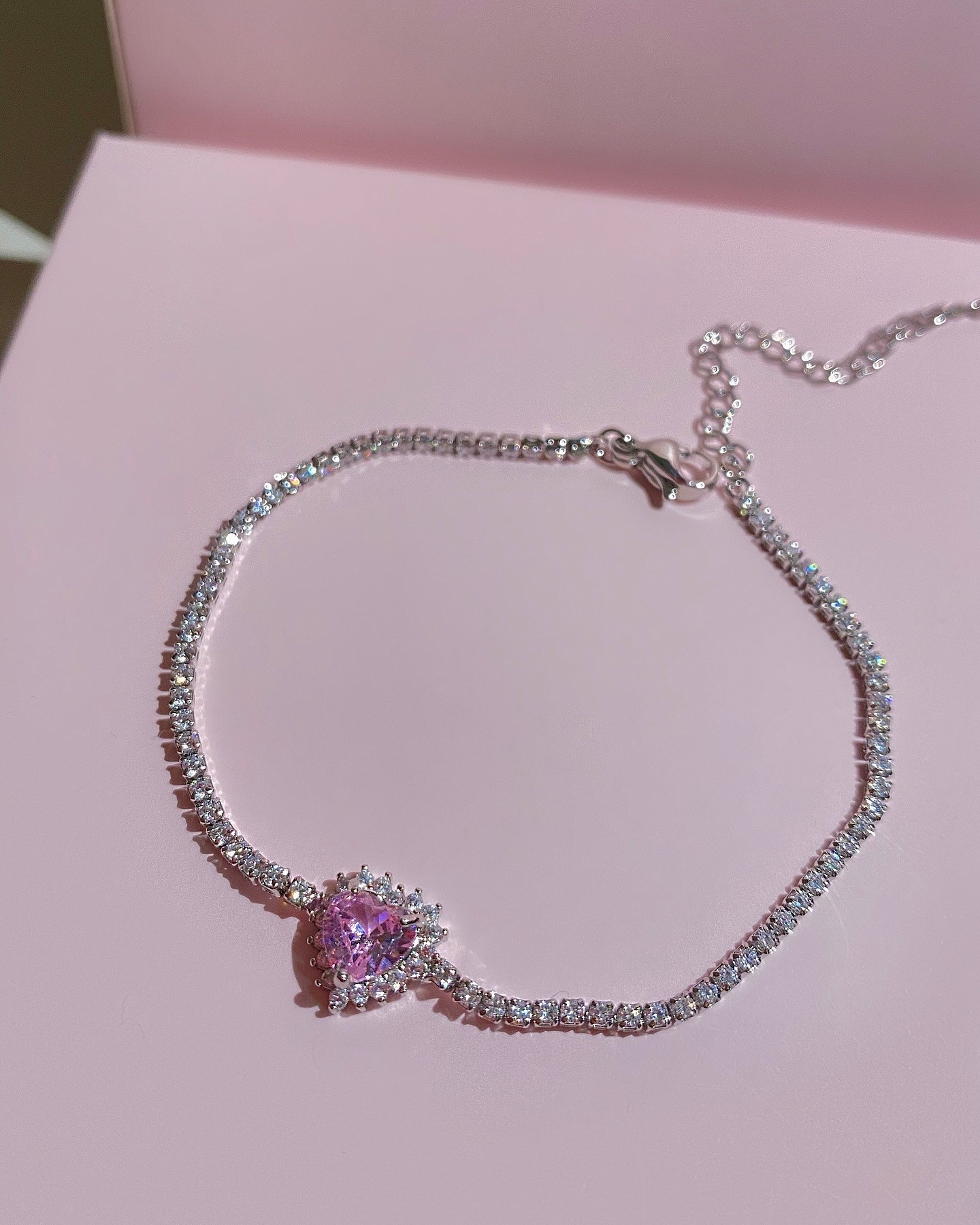 Pembe Swarovski Kalpli Suyolu Bileklik