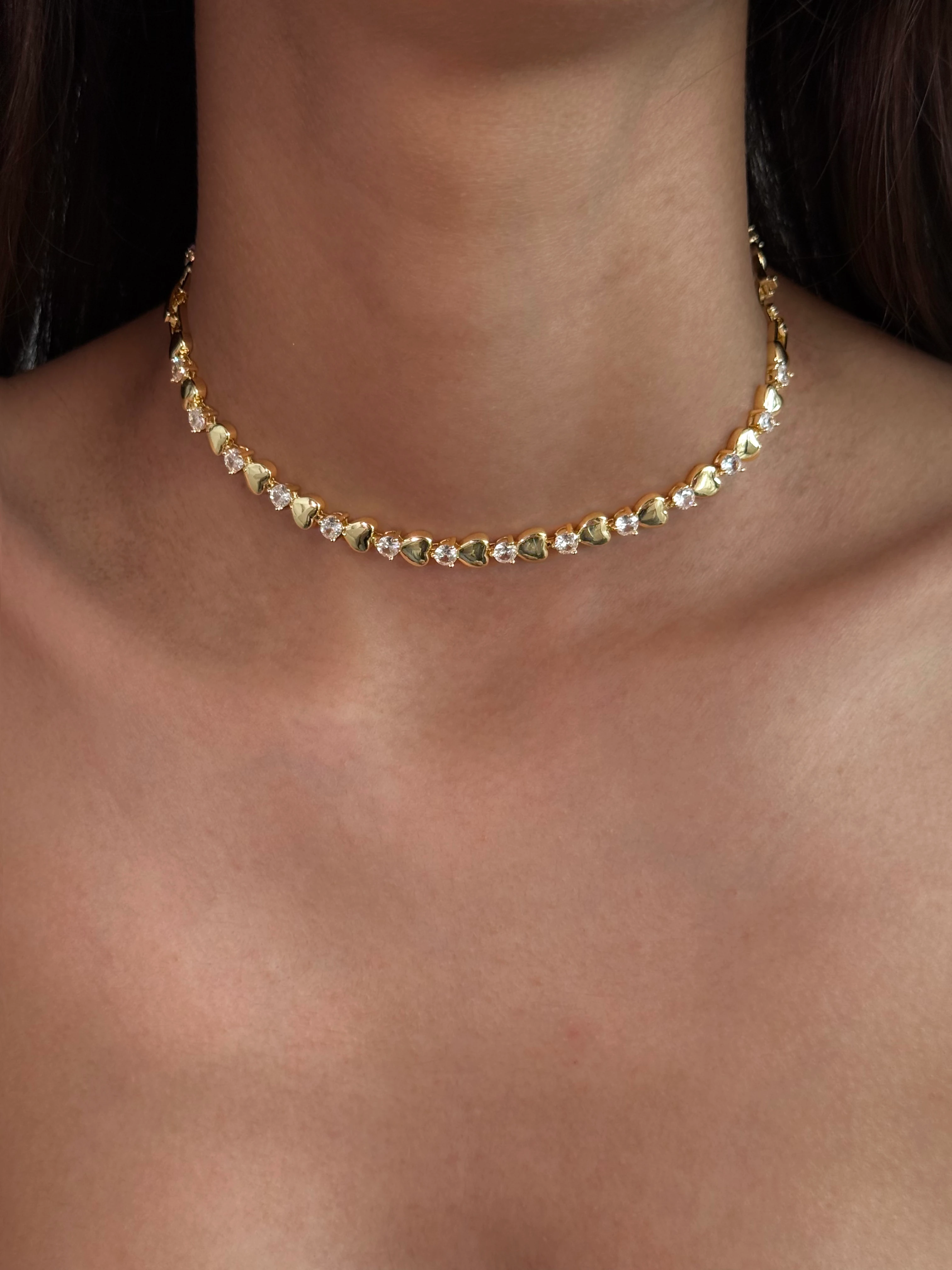 Çelik Gold Taşlı Kalp Choker