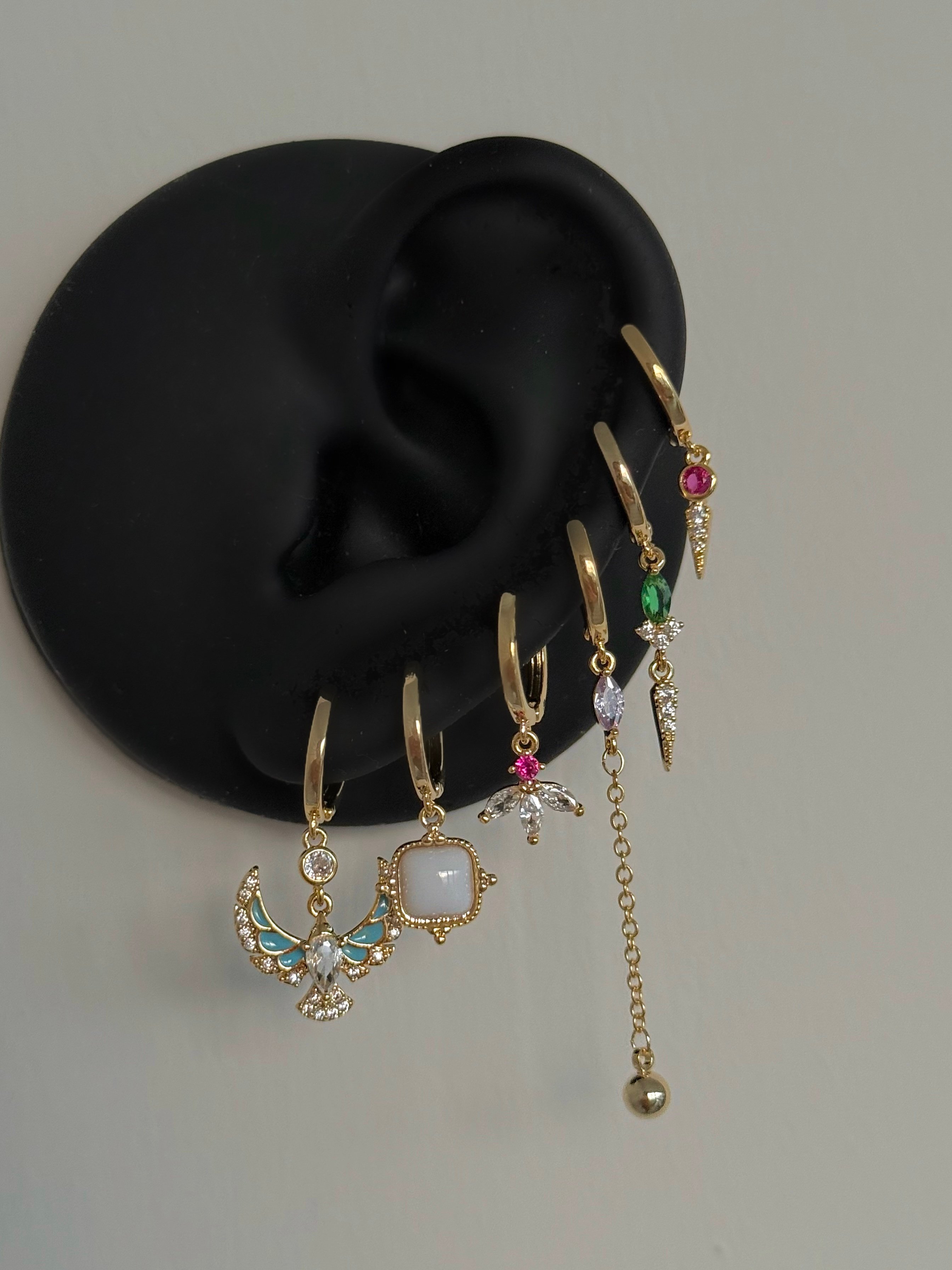 Çelik Gold Anka Kuşu Detay 6 Lı Küpe Seti