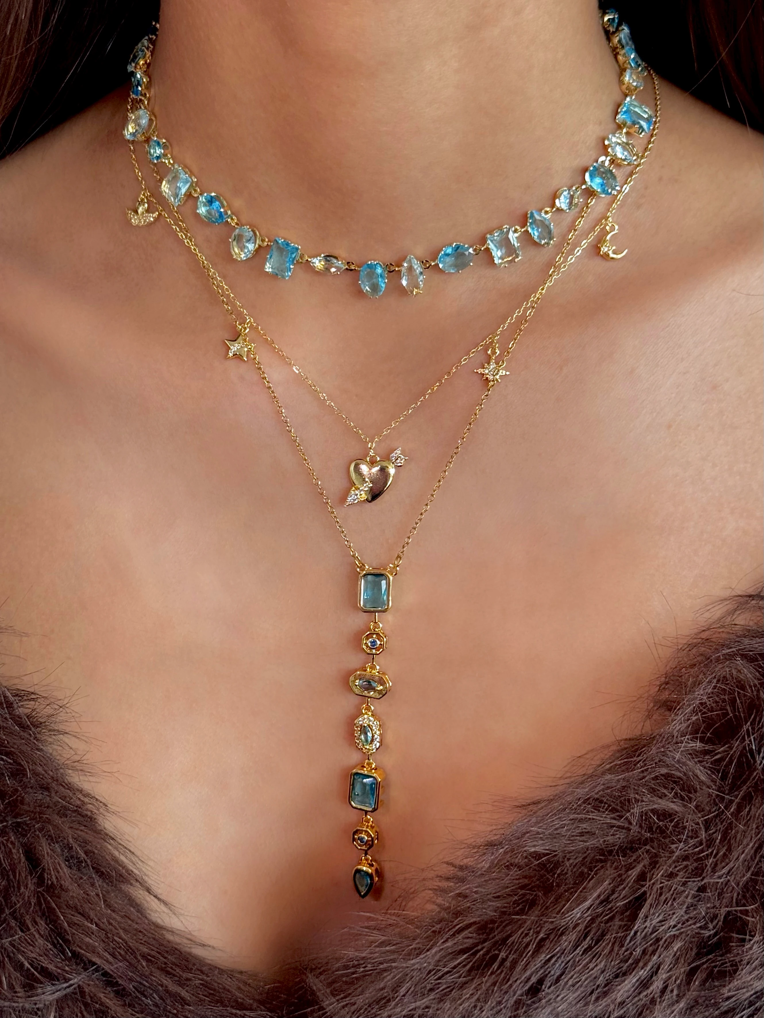 Vip Mavi Kristal Taşlı Choker