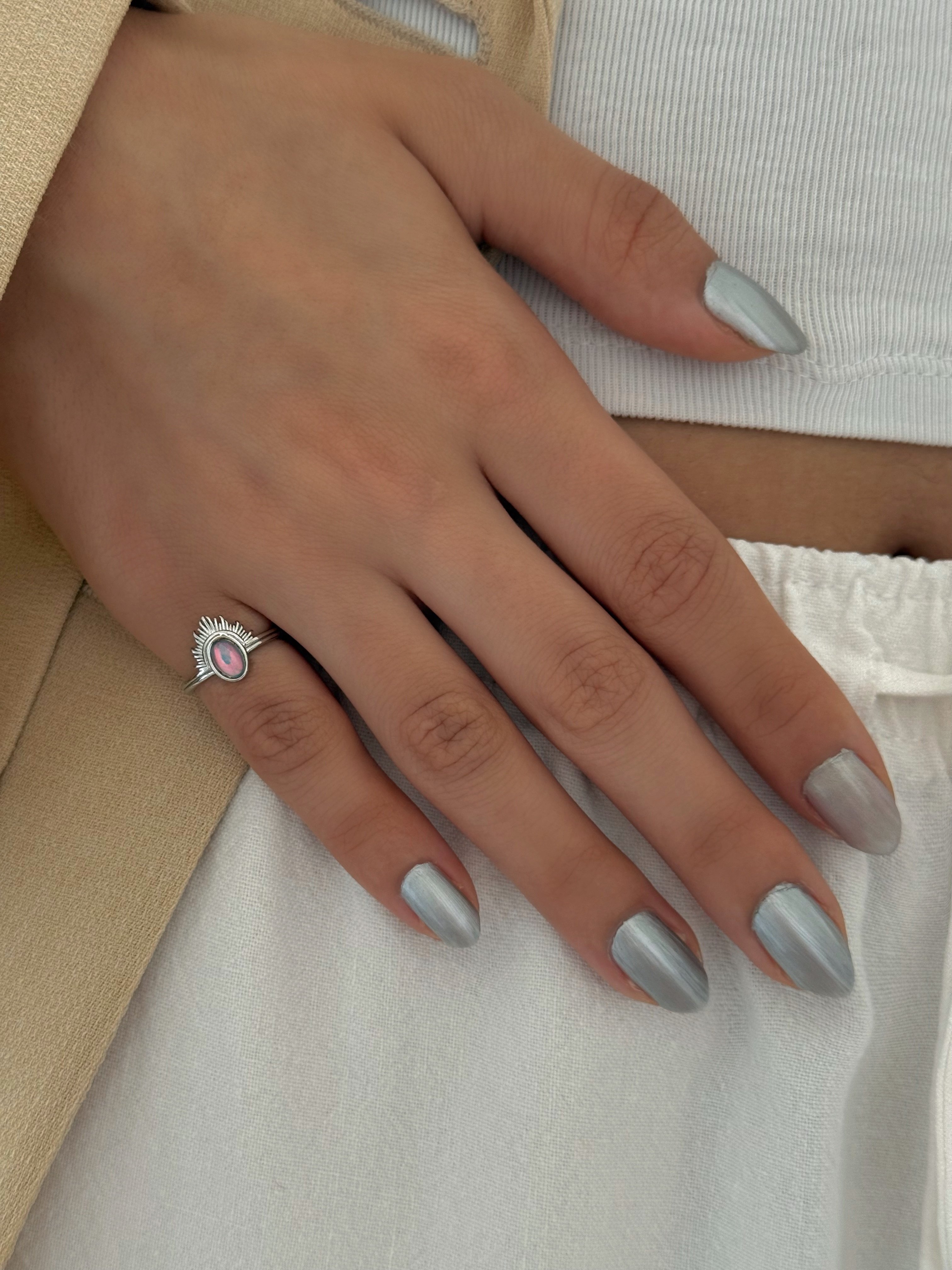 Çelik Silver Hologramlı Serçe Parmak Yüzüğü