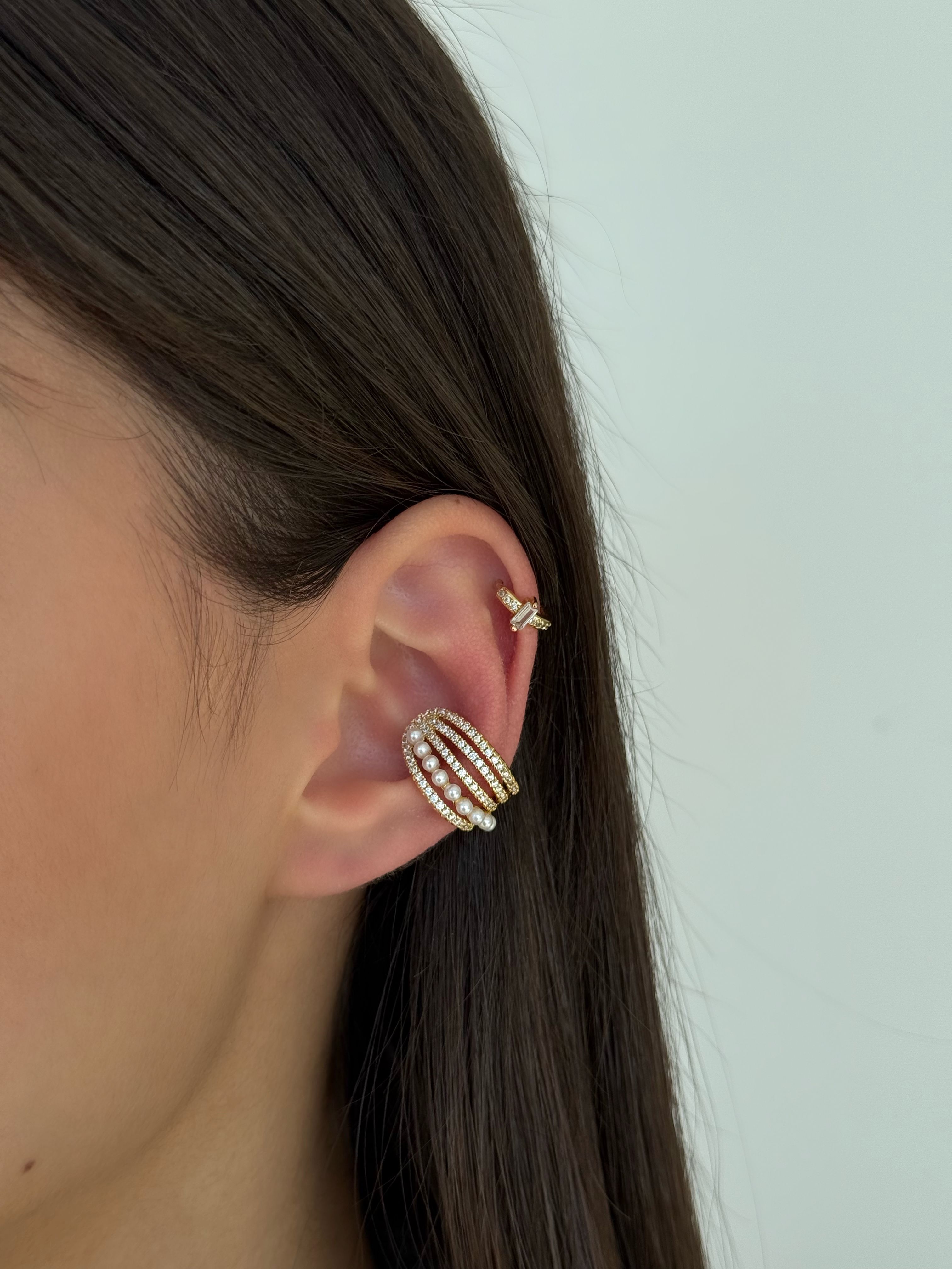 Çelik Gold İncili Earcuff