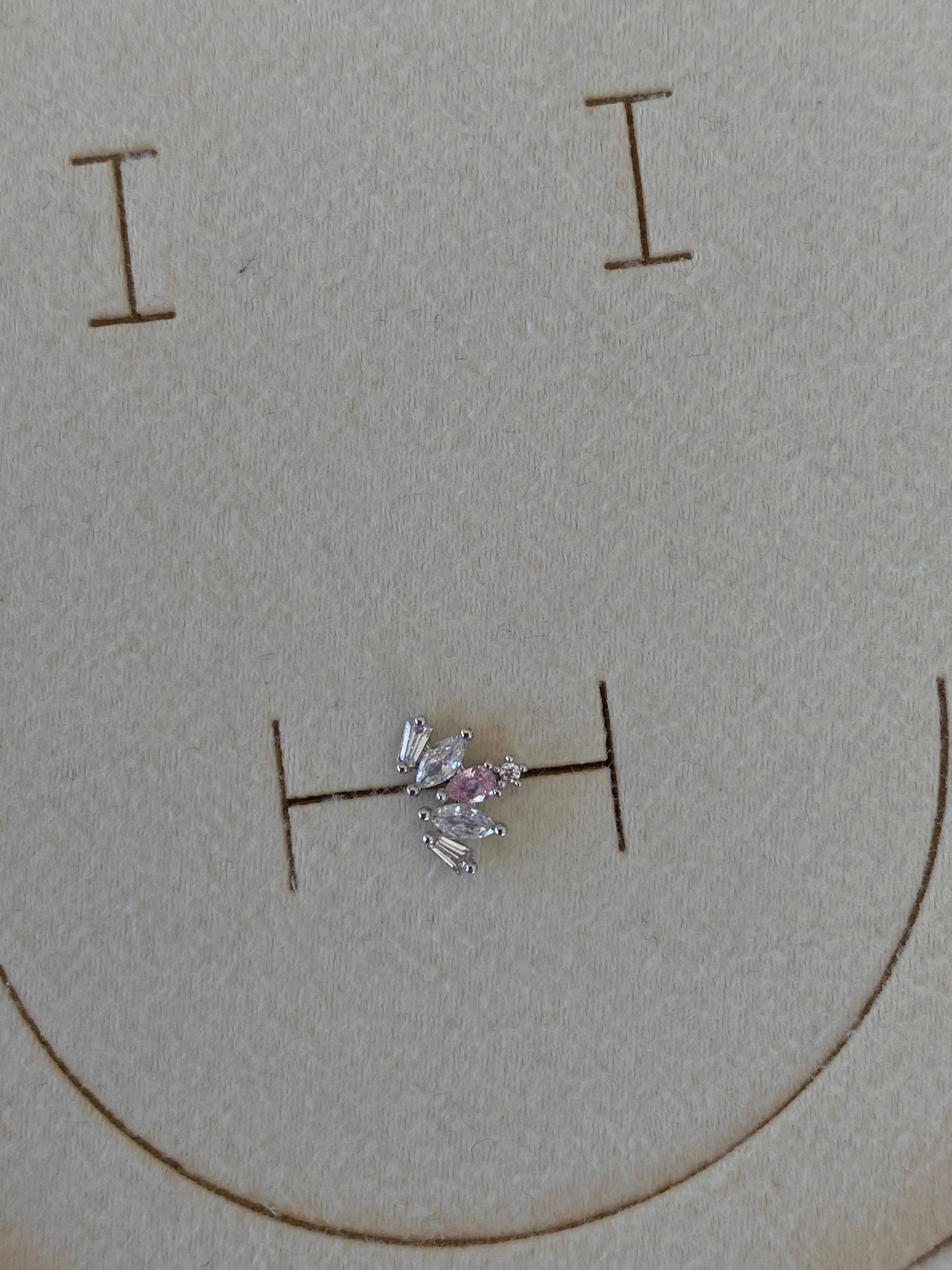 Cerrahi Çelik Silver  Pembe Baget Taşlı Piercing