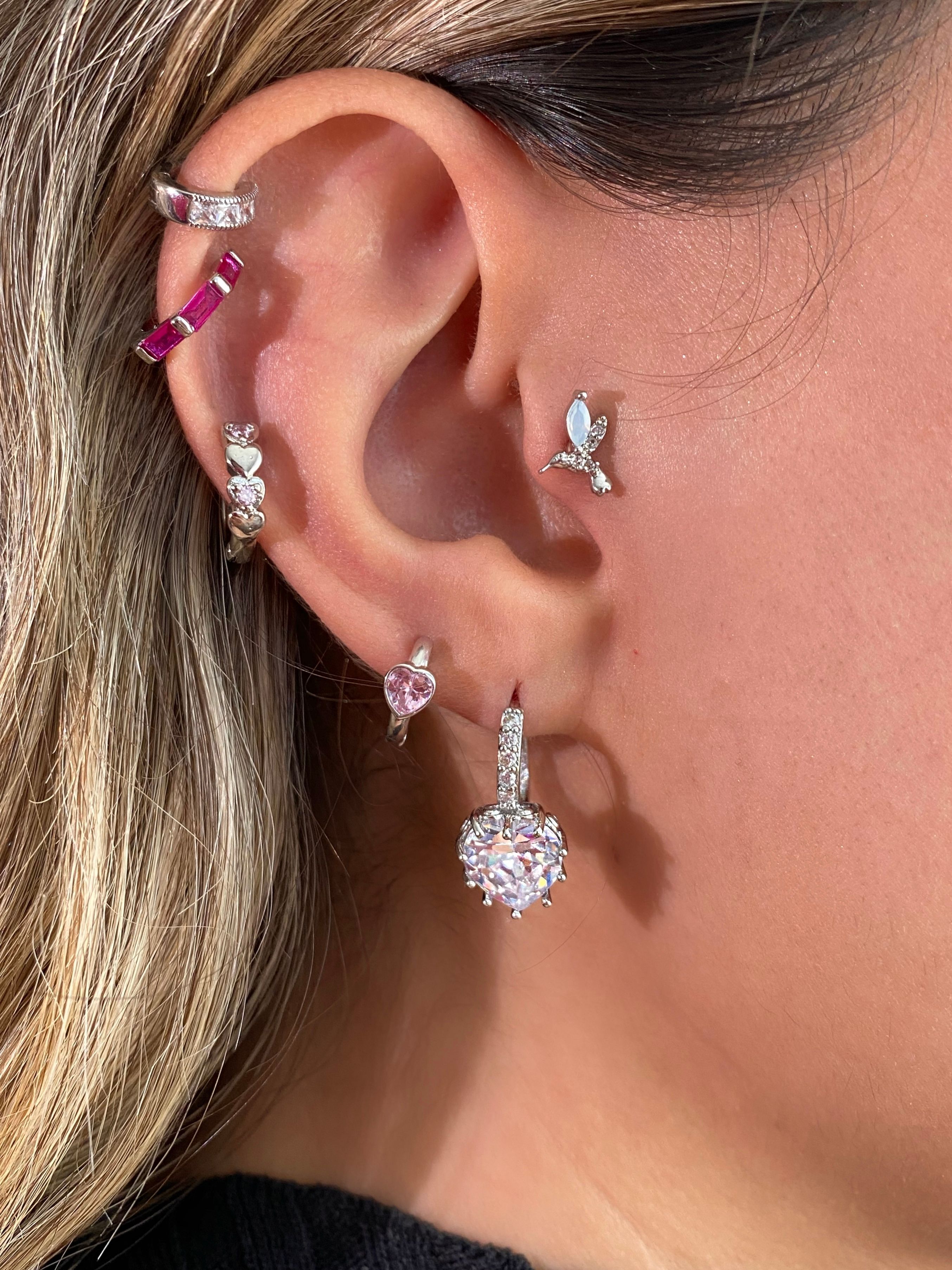 İthal Silver Swarovski Kalp Küpe