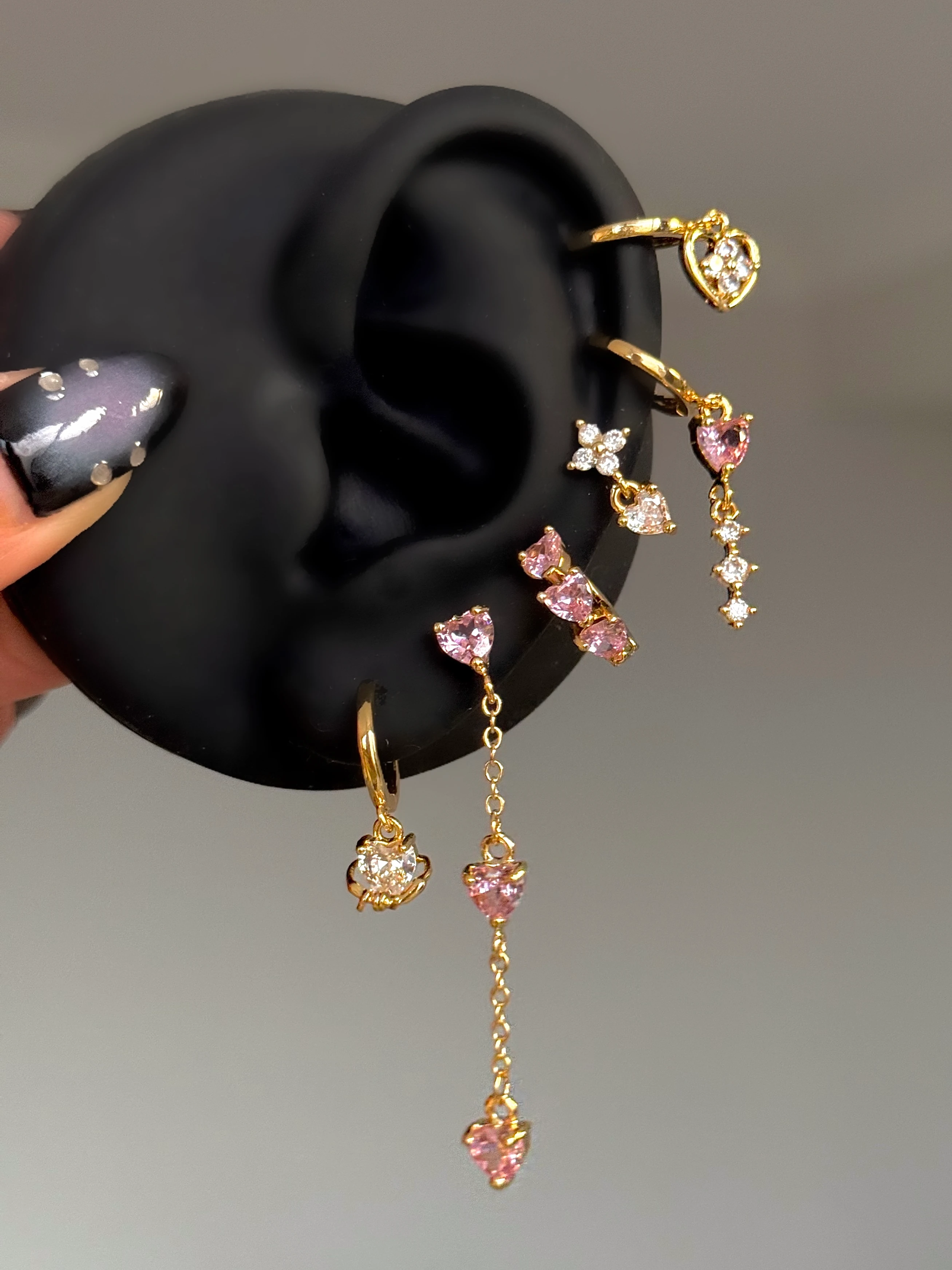 Çelik Gold Pembe Kalpli 6 Lı Küpe Seti