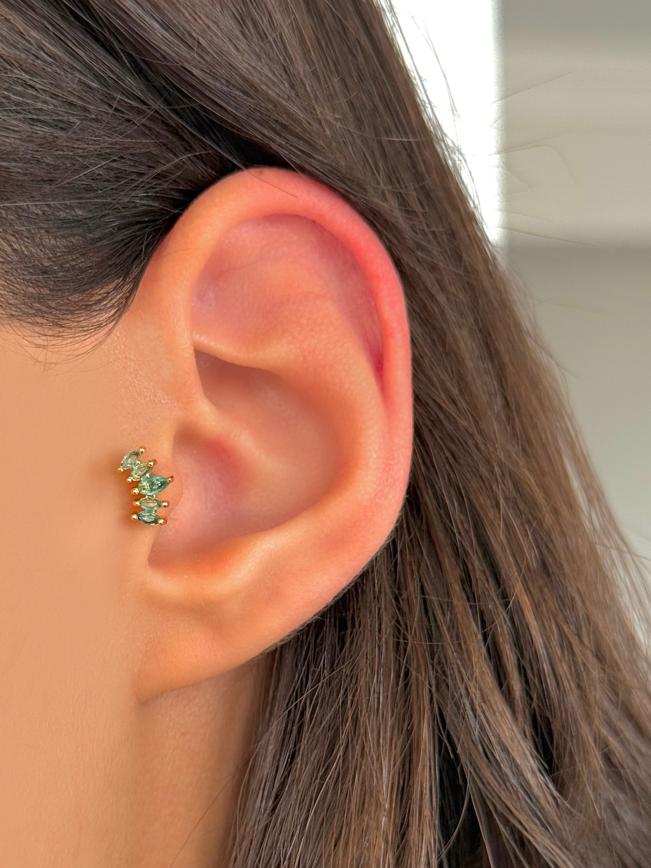 Çelik Yeşil 5 Taşlı Piercing