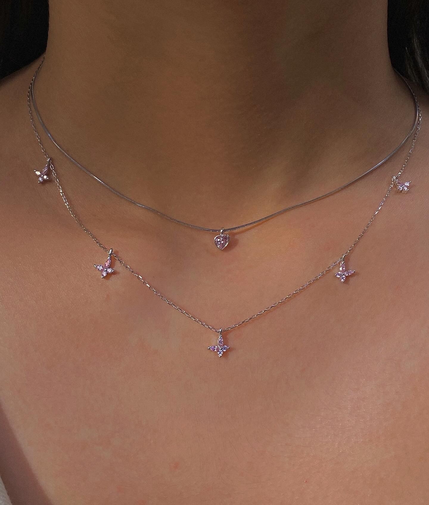 925 Ayar Gümüş Pembe Mini Kalp Choker