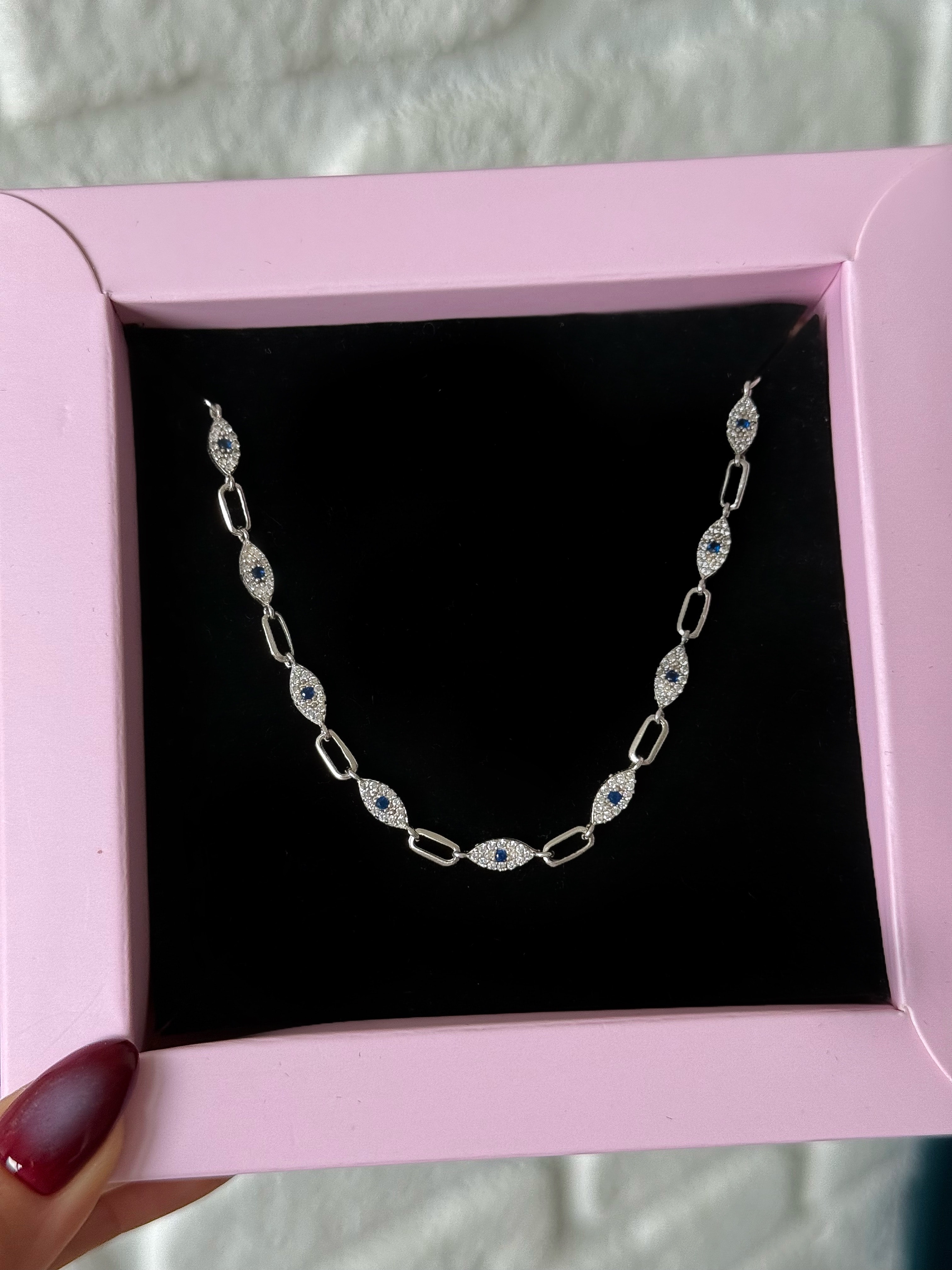925 Ayar Gümüş Silver Göz Detay Kolye