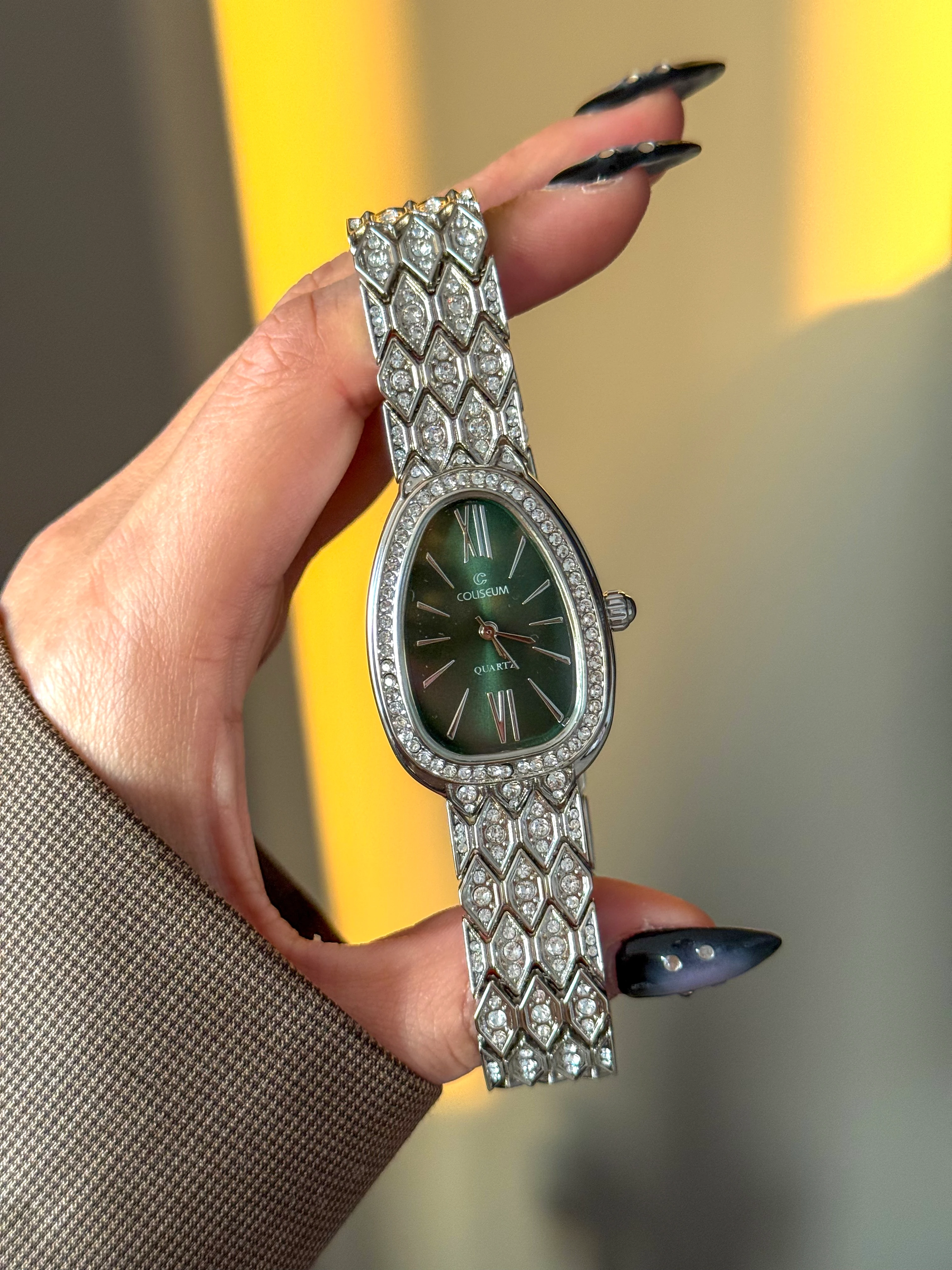 Silver Yeşil Kadran Taşlı Kol Saati