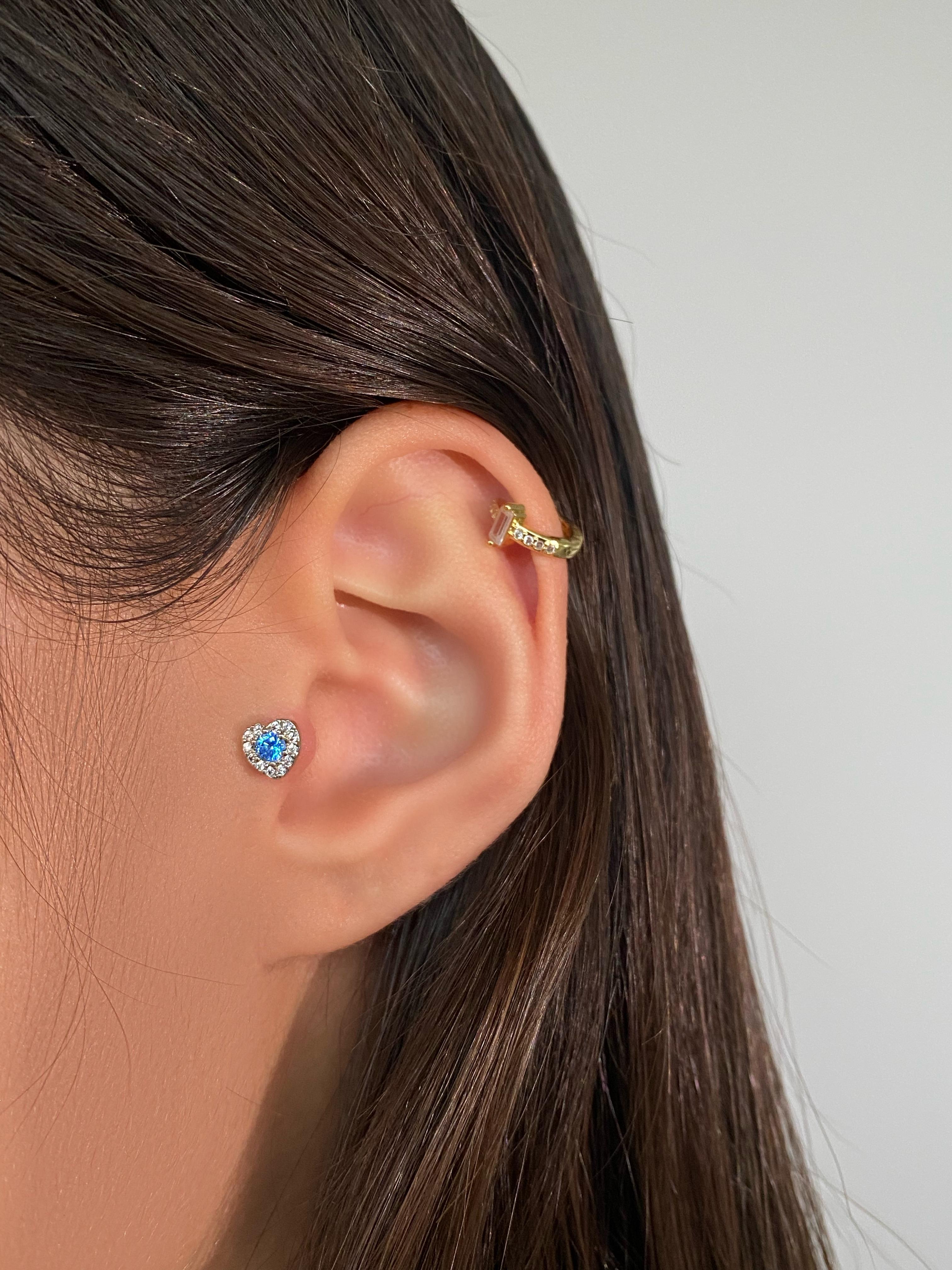 Cerrahi Çelik Silver Mavi Kalp Tragus Piercing