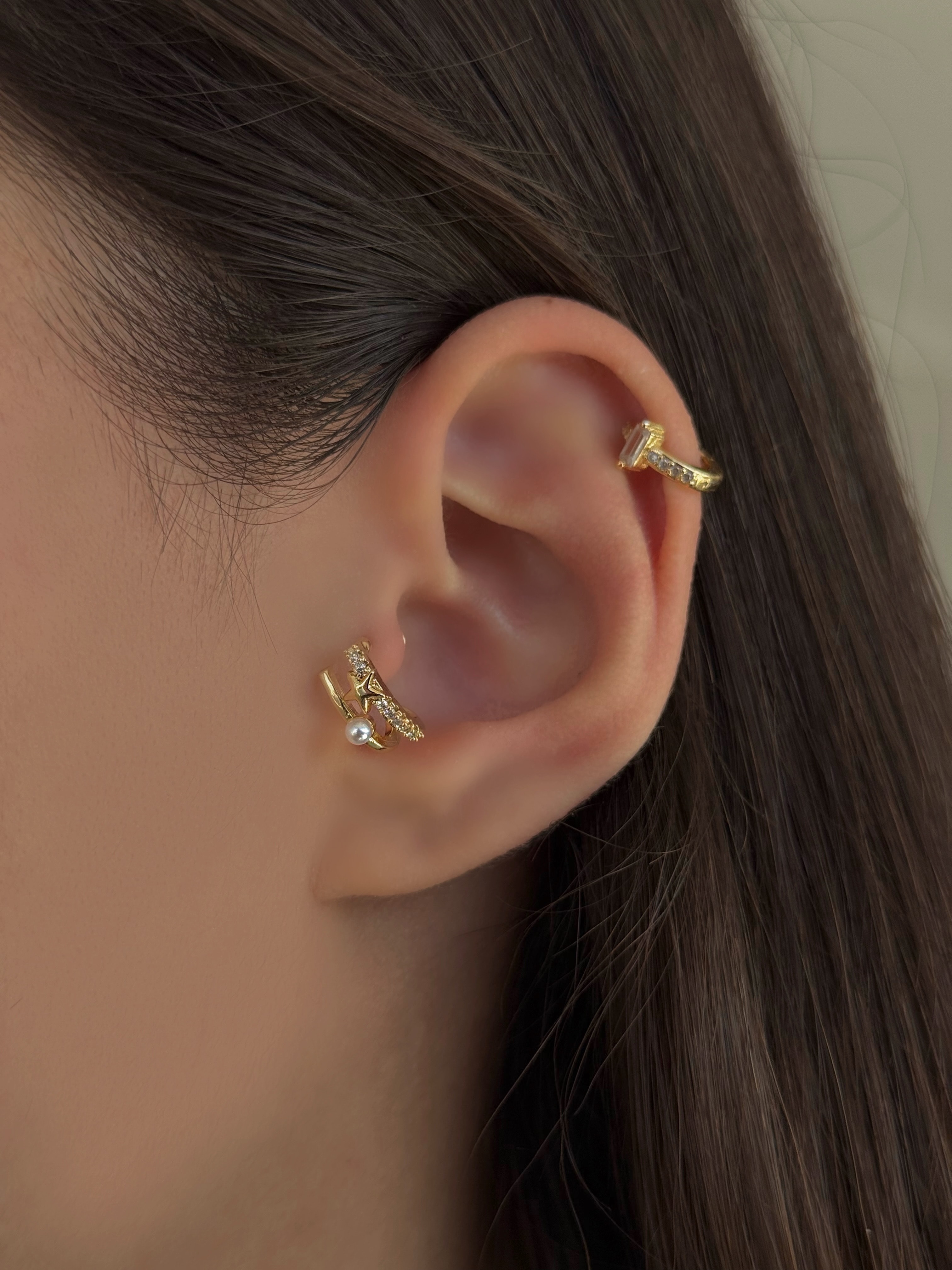 Cerrahi Çelik Gold İnci Detaylı Yıldız Piercing