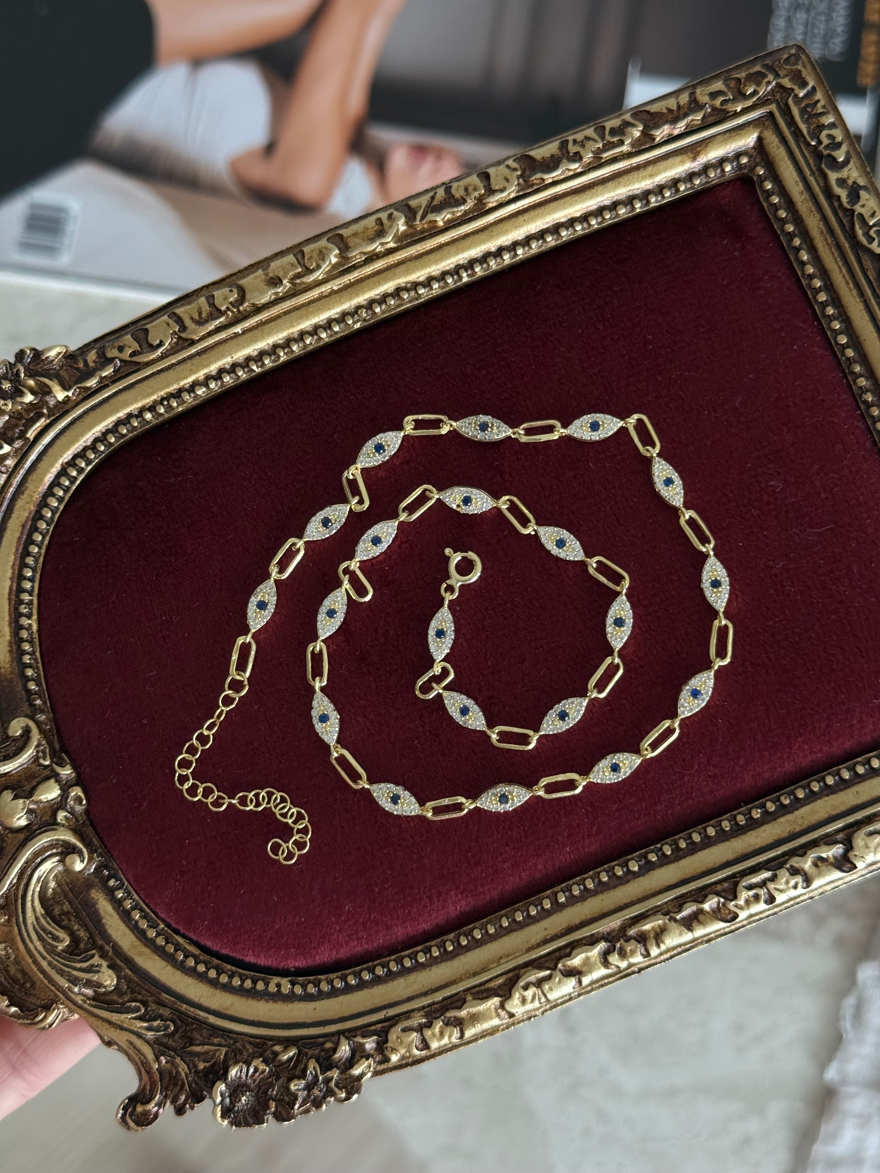 925 Ayar Gümüş Gold Göz Detay Kolye